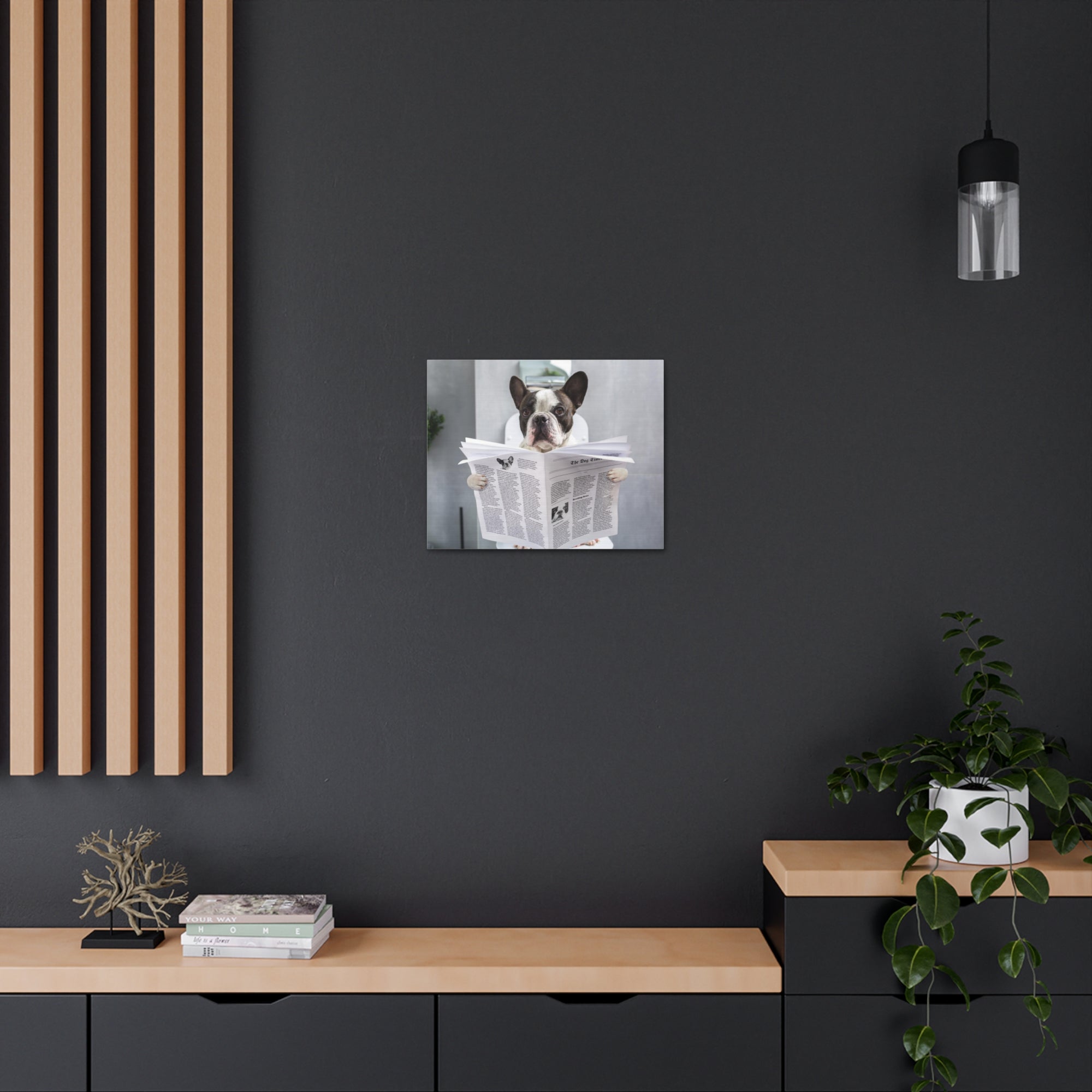 French bulldog Reading Newspaper On Toilet Funny Canvas Wall Art for Home Decor Ready-to-Hand-Express Your Love Gifts