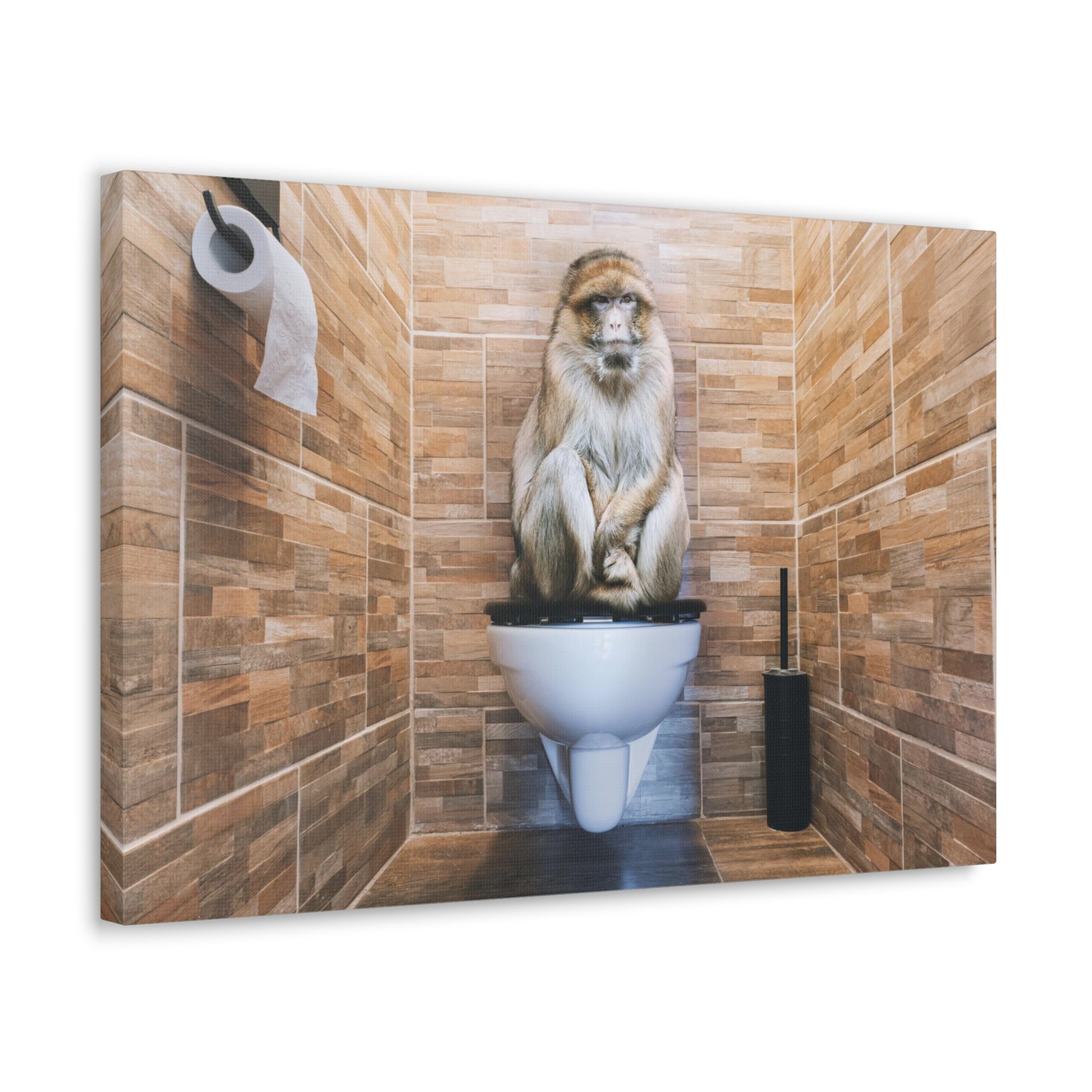 Macaque Ape Sitting On Toilet Funny Canvas Wall Art for Home Decor Ready-to-Hand-Express Your Love Gifts