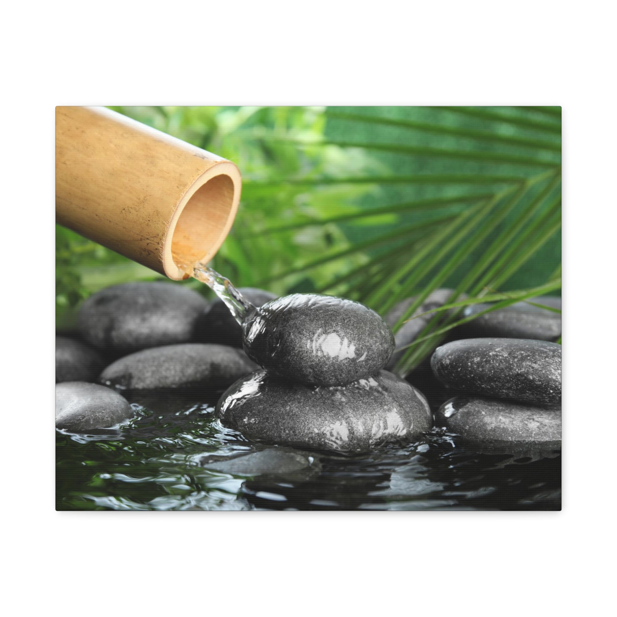 Bamboo Fountain with Stones Forest Floral Nature Photography Canvas Wall Art for Home Decor Ready-to-Hang-Express Your Love Gifts