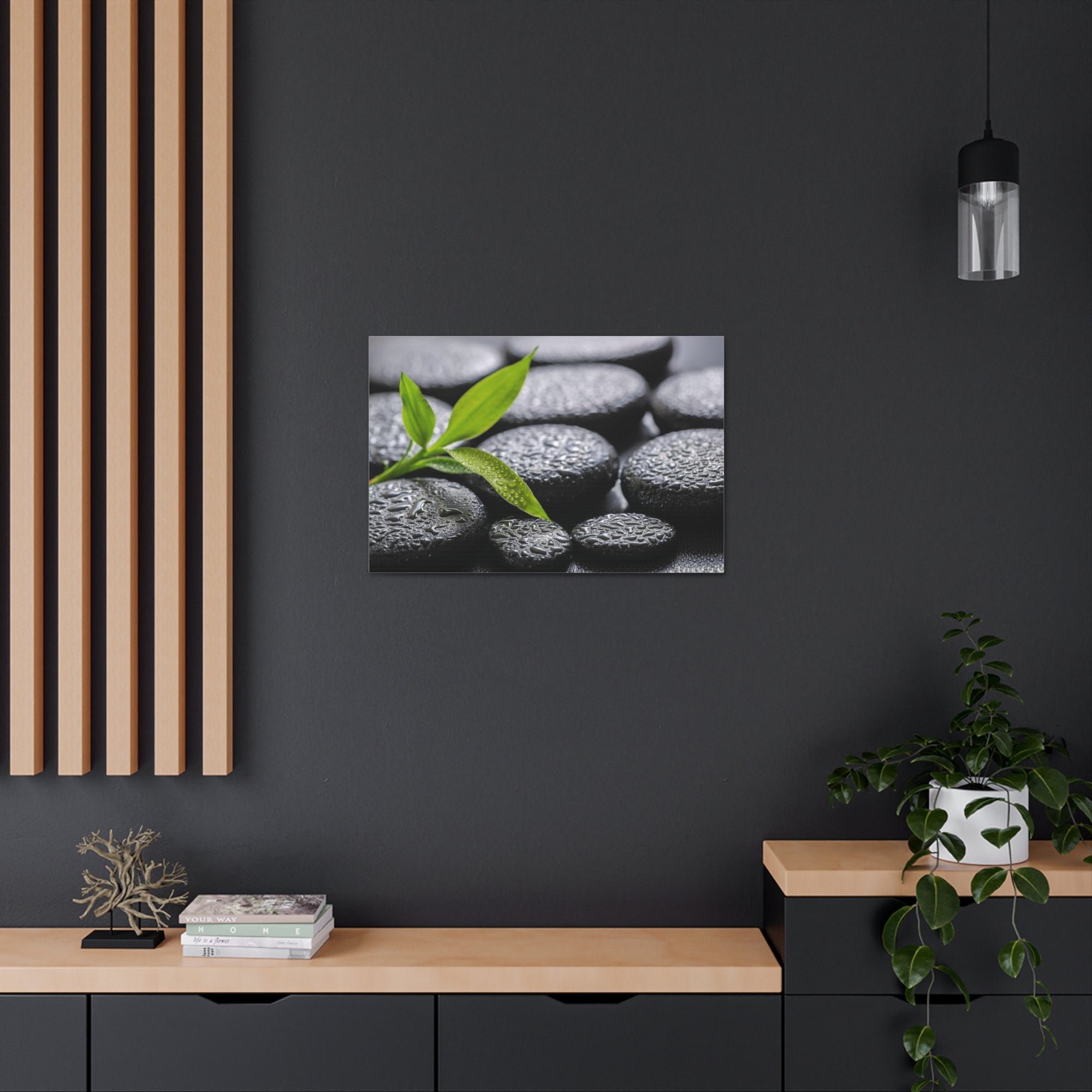 Bamboo on Zen Basalt Forest Floral Nature Photography Canvas Wall Art for Home Decor Ready-to-Hang-Express Your Love Gifts