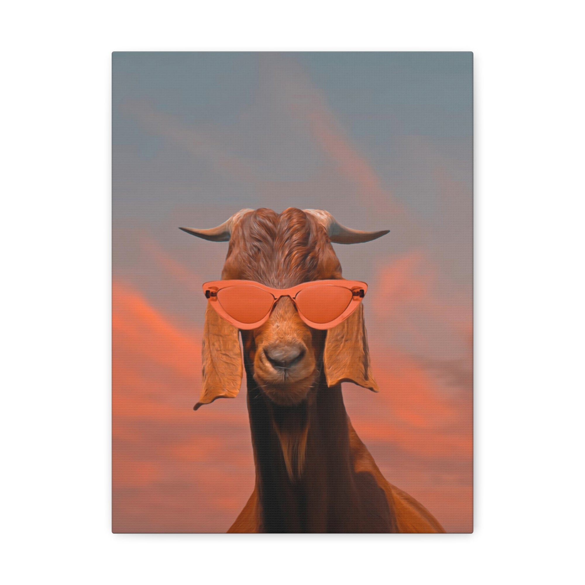 Damascus Shami Goat With Glasses Oil Painting Canvas Wall Art for Home Decor Ready-to-Hang-Express Your Love Gifts