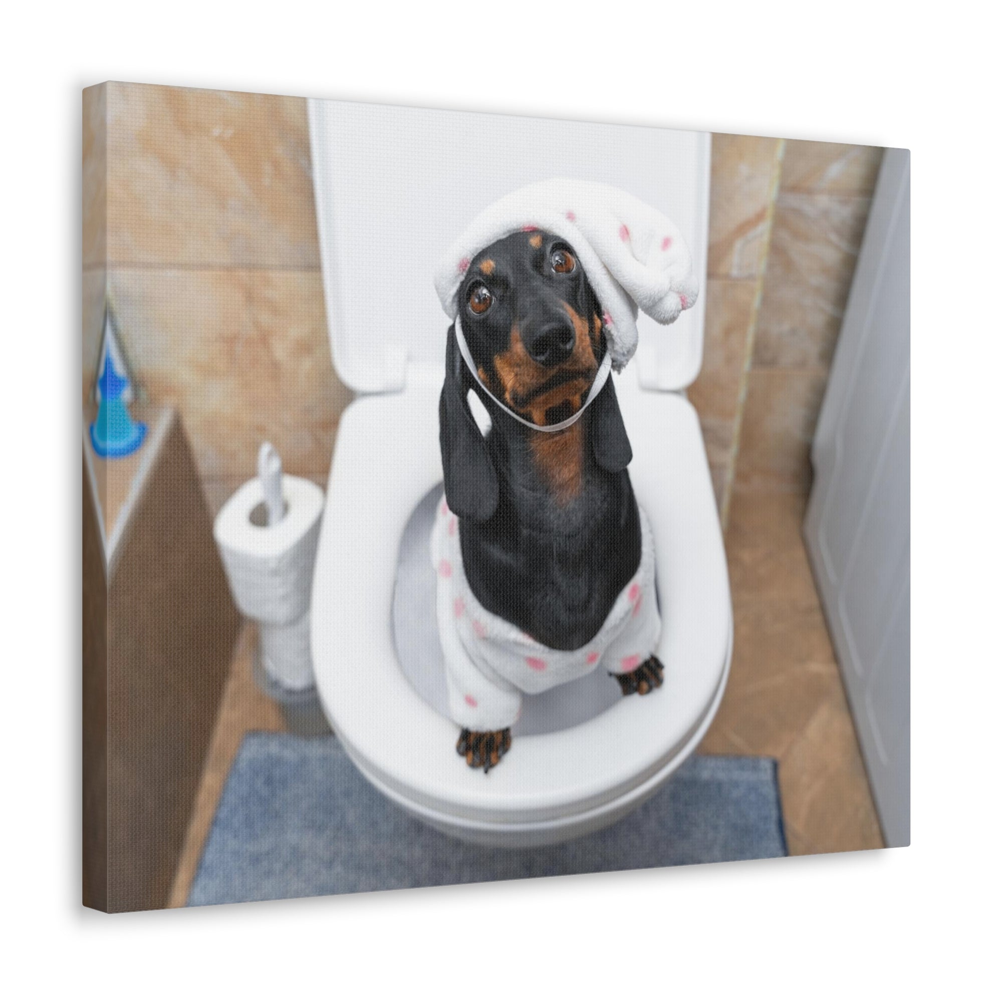 Dachshund Toilet Training In Pajamas On Toilet Funny Canvas Wall Art for Home Decor Ready-to-Hand-Express Your Love Gifts