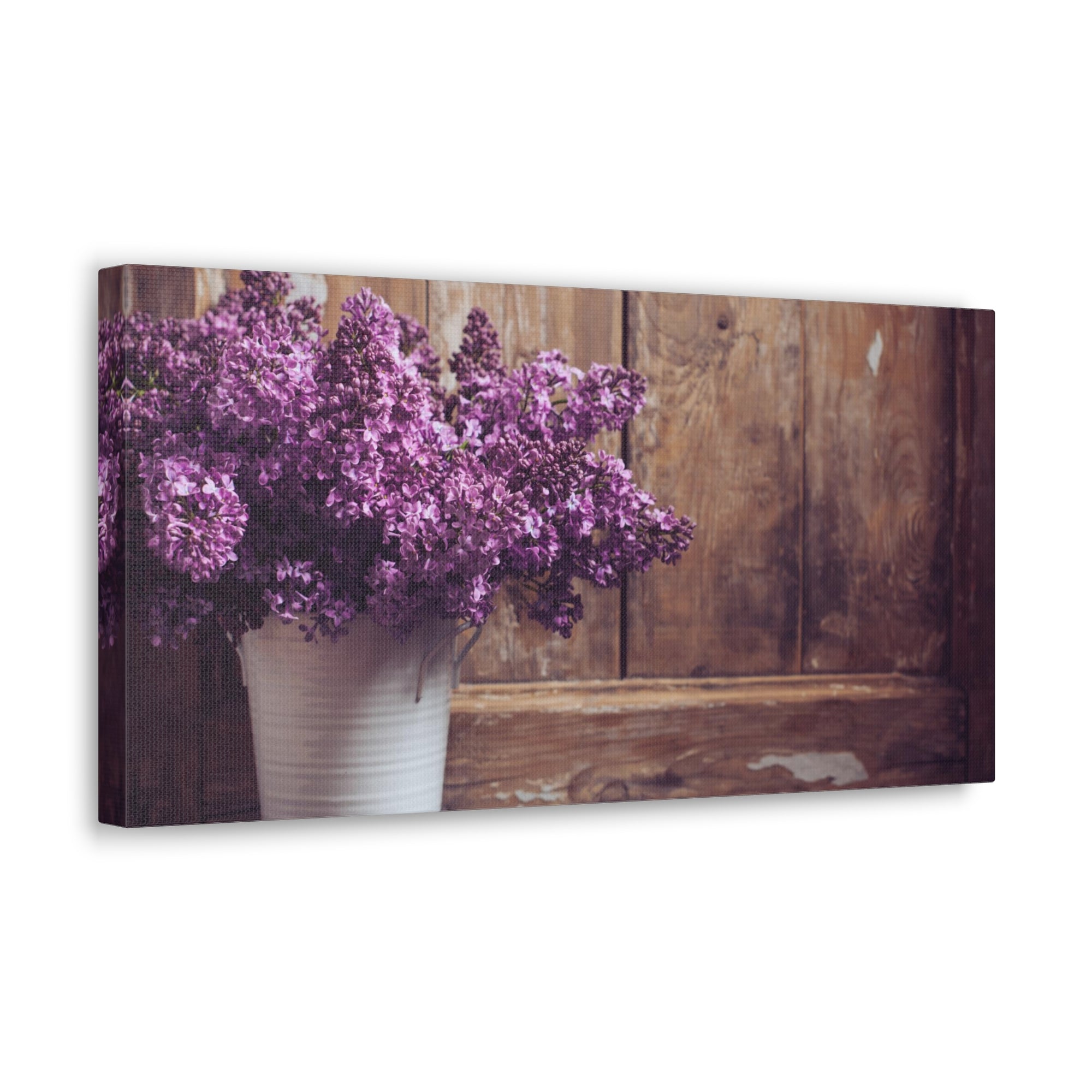 Bouquet Of Potted Lilac Flowers Rustic Wooden Background Canvas Wall Art for Home Decor Ready-to-Hang-Express Your Love Gifts