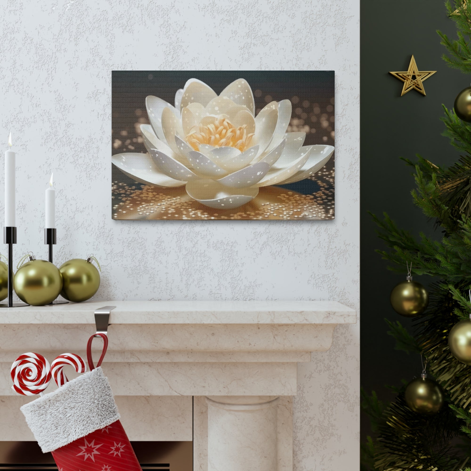 Beautiful White Lotus Flower Canvas Wall Art for Home Decor Ready-to-Hang-Express Your Love Gifts