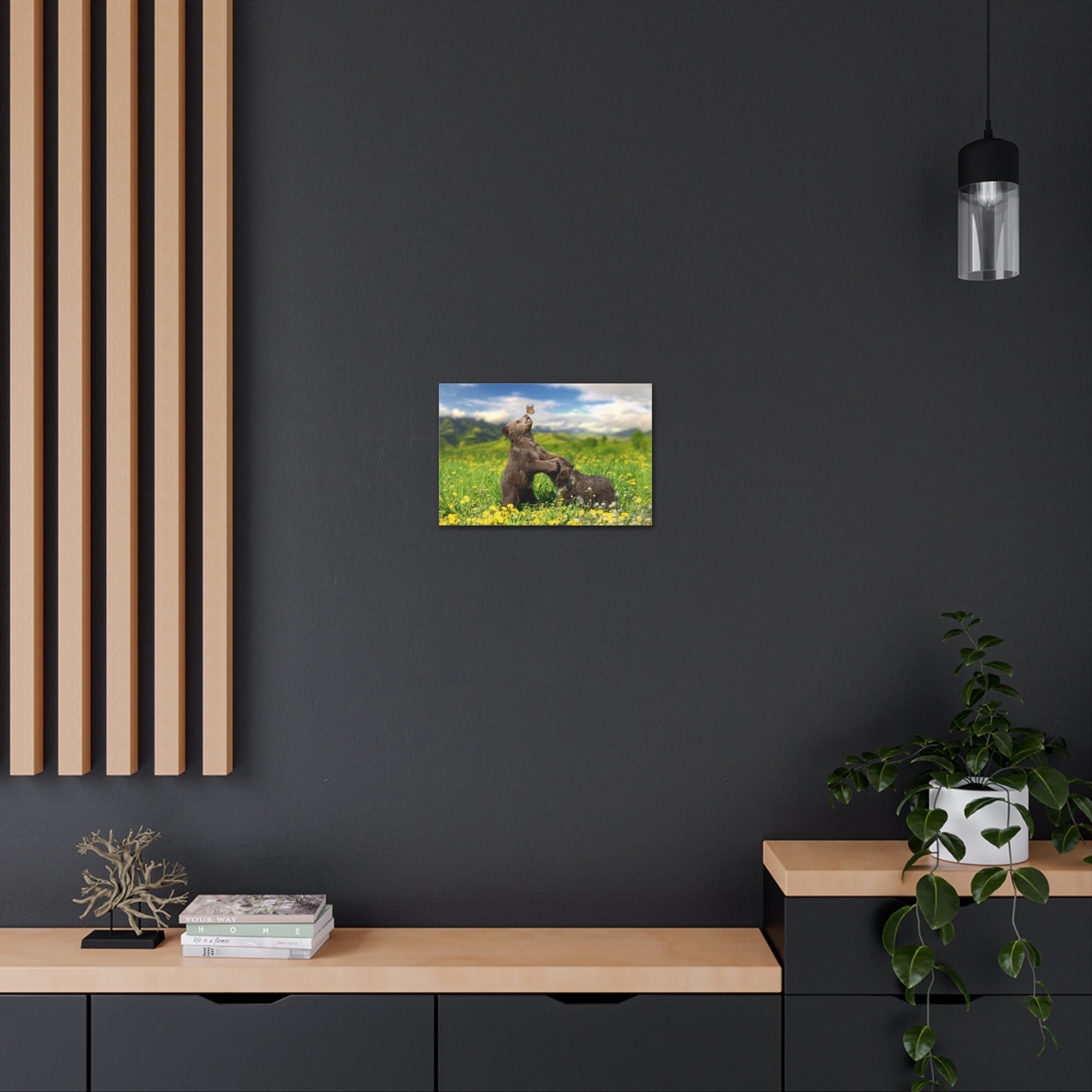 Black Bears in The Spring Nature Wilderness Photography Canvas Wall Art for Home Decor Ready-to-Hang-Express Your Love Gifts