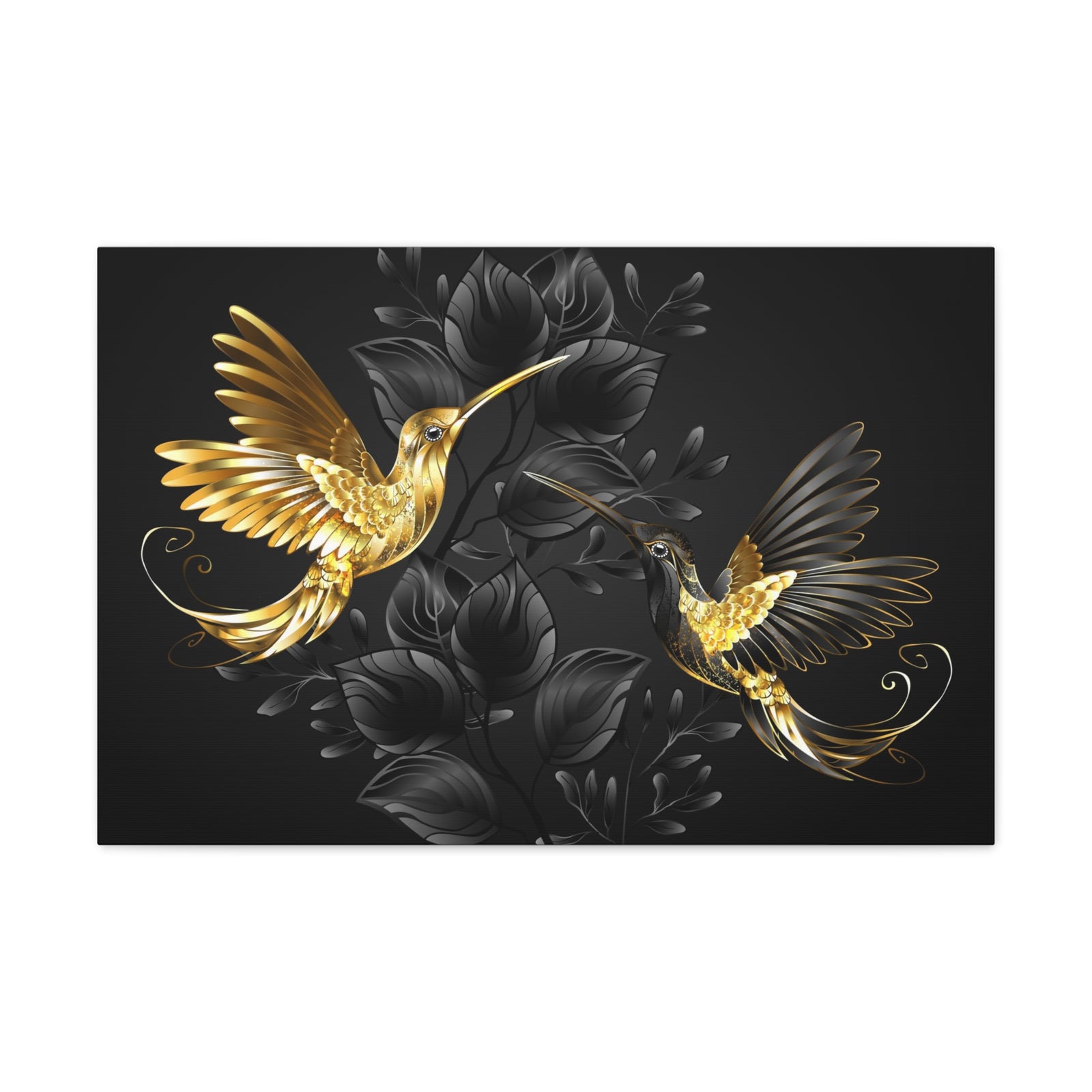 Black Gold Jewelry Hummingbirds With Flowers Canvas Wall Art for Home Decor Ready-to-Hang-Express Your Love Gifts