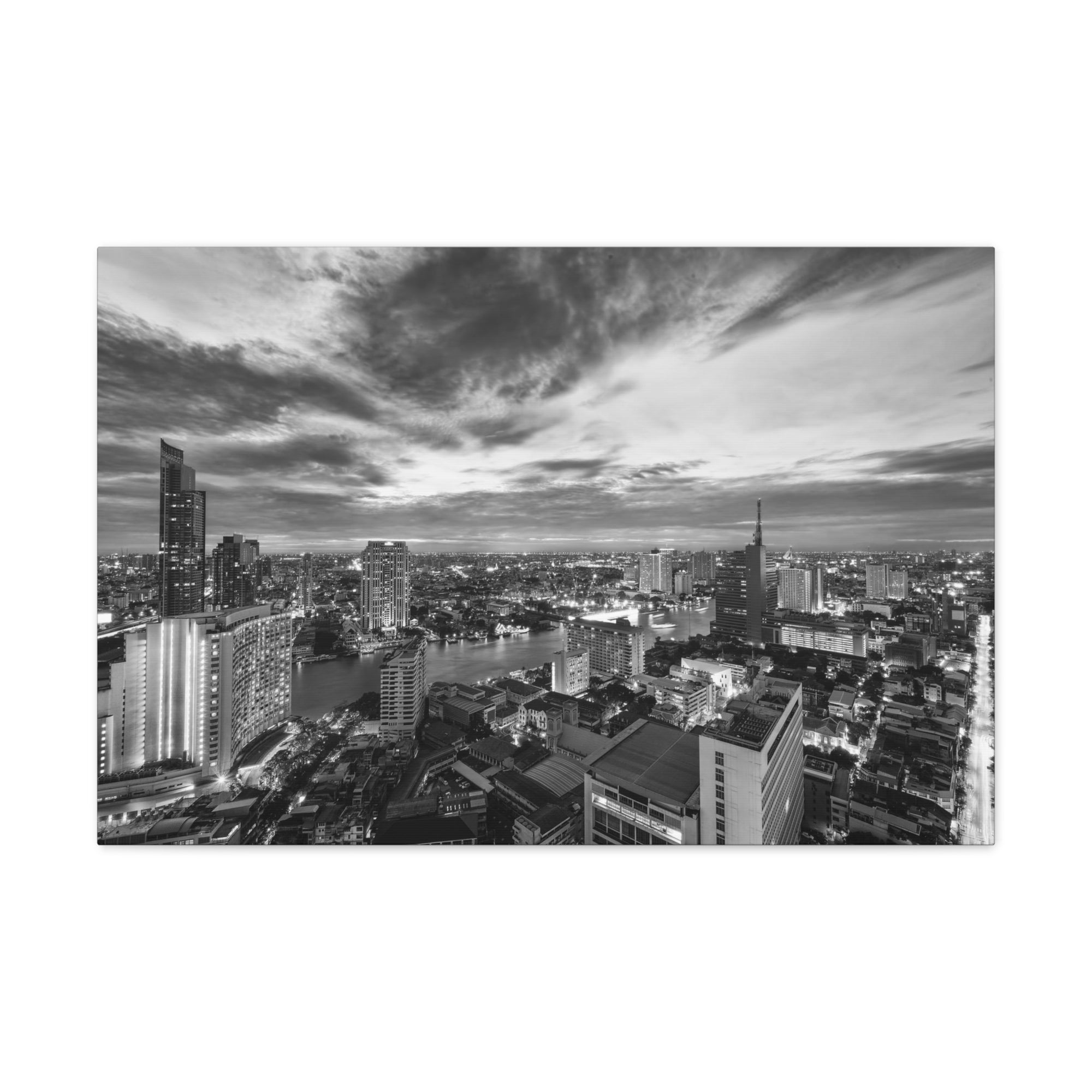 Bangkok Black And White Skyline Canvas Artwork High-Quality Breathtaking Stunning Cityscape for Home Decor Ready to Hang-Express Your Love Gifts