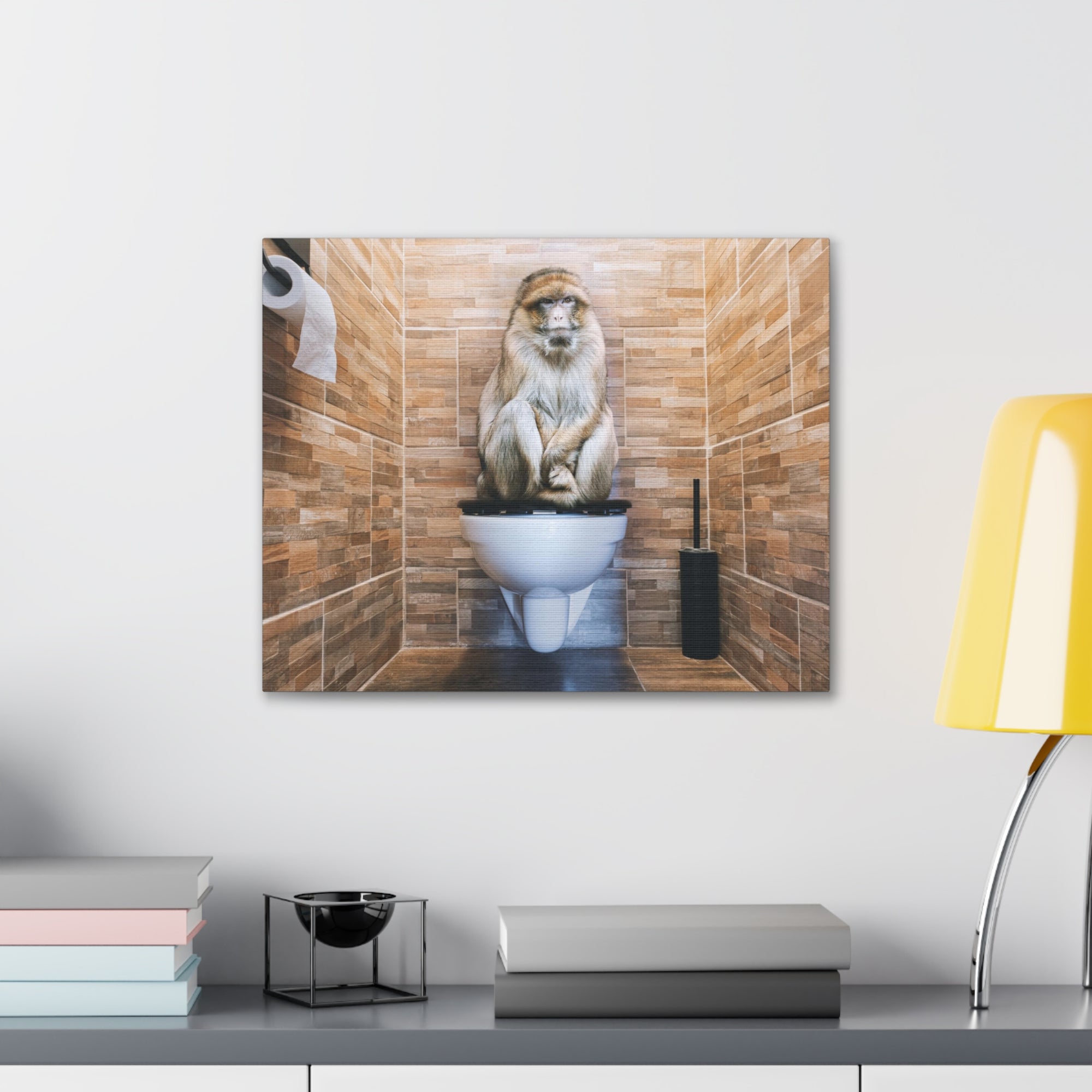 Macaque Ape Sitting On Toilet Funny Canvas Wall Art for Home Decor Ready-to-Hand-Express Your Love Gifts