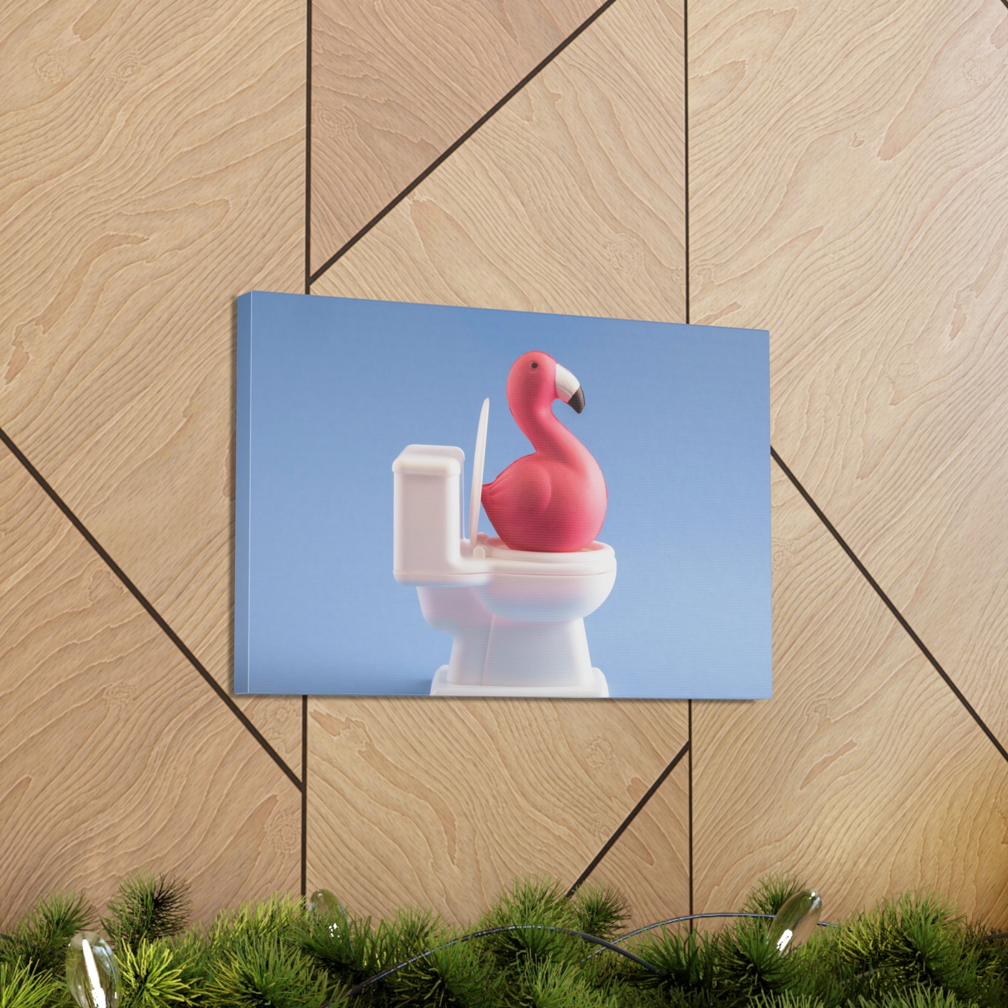 Cute Pink Flamingo Sitting On Toilet Funny Canvas Wall Art for Home Decor Ready-to-Hand-Express Your Love Gifts