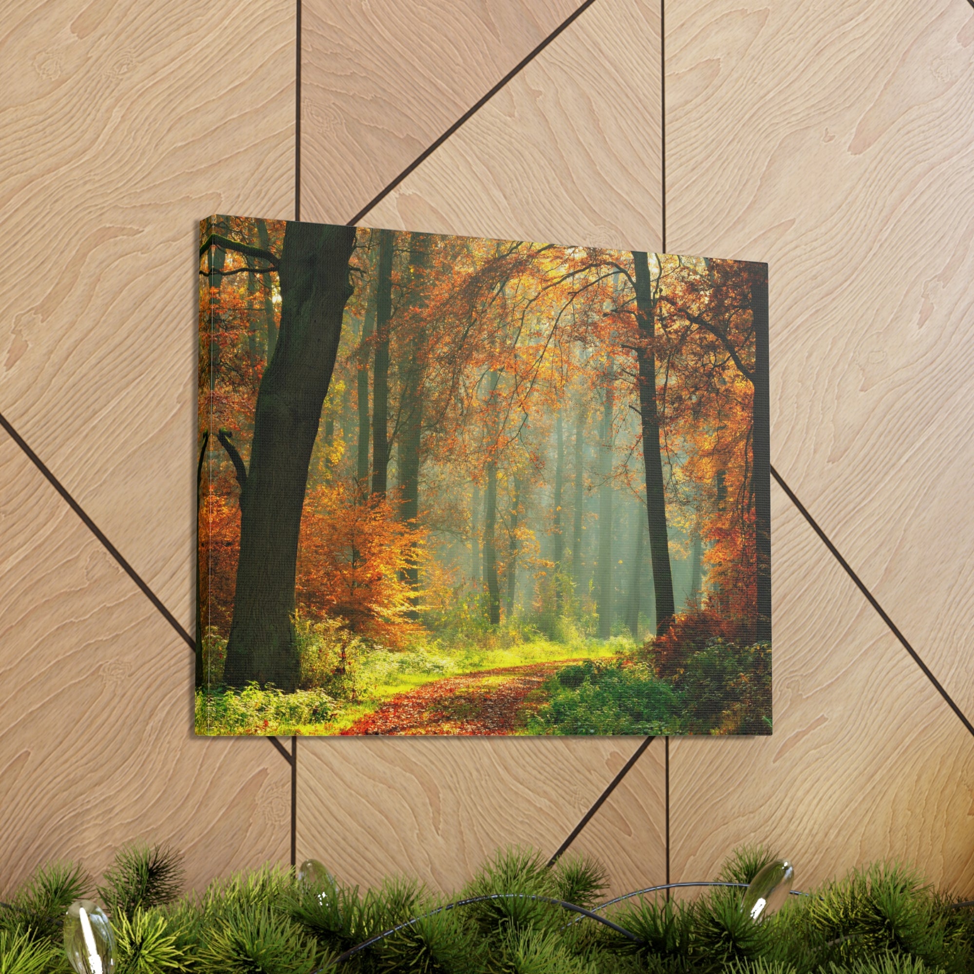 Autumn Tree Trail Forest Nature Wilderness Photography Canvas Wall Art for Home Decor Ready-to-Hang-Express Your Love Gifts