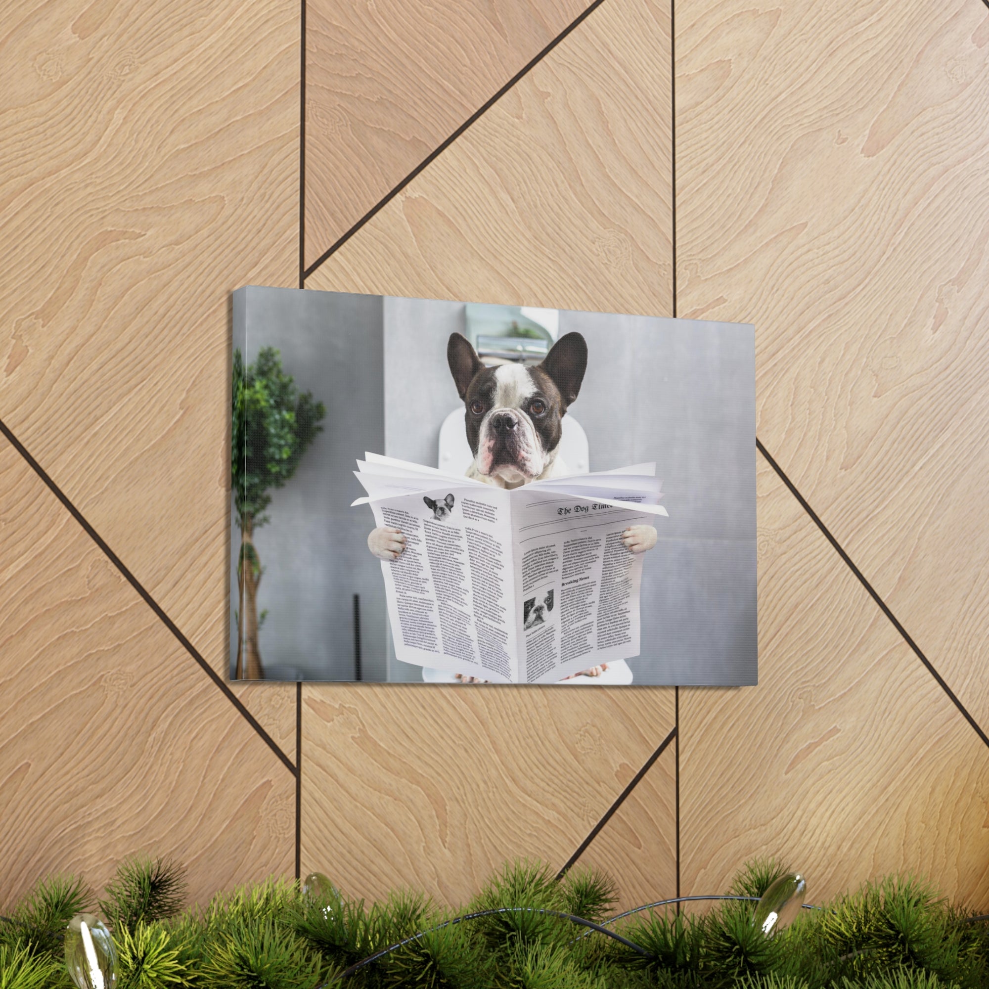 French bulldog Reading Newspaper On Toilet Funny Canvas Wall Art for Home Decor Ready-to-Hand-Express Your Love Gifts