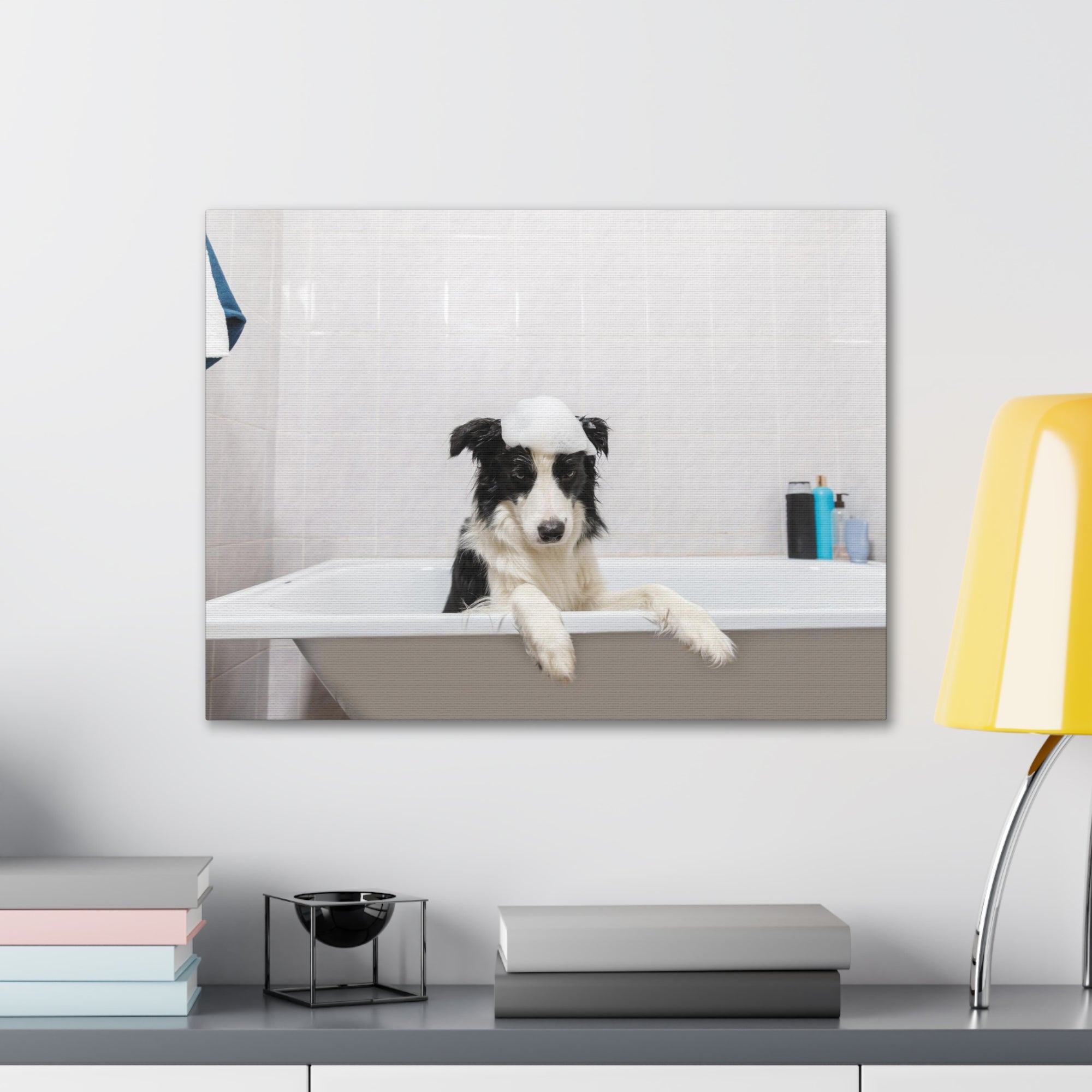 Funny Border Collie Bathee Canvas Wall Art for Home Decor Ready-to-Hang-Express Your Love Gifts