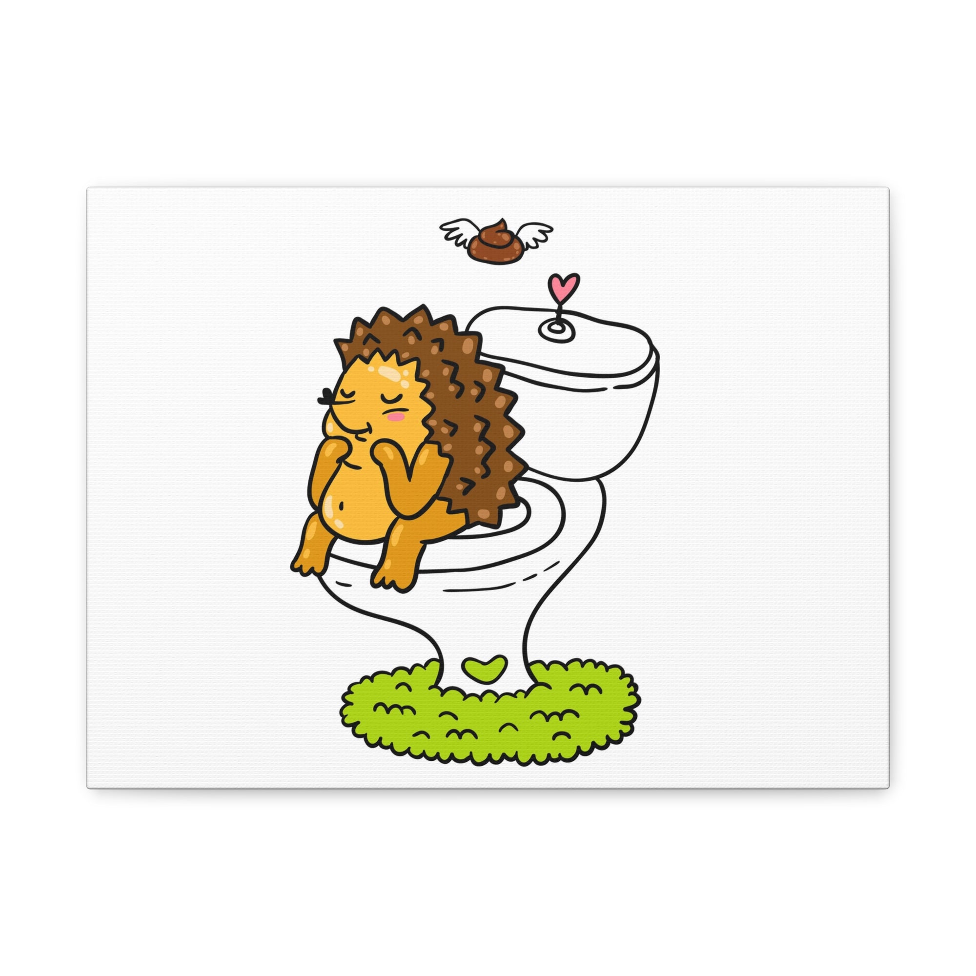 Cute Little Hedgehog Sitting On Toilet Funny Canvas Wall Art for Home Decor Ready-to-Hand-Express Your Love Gifts