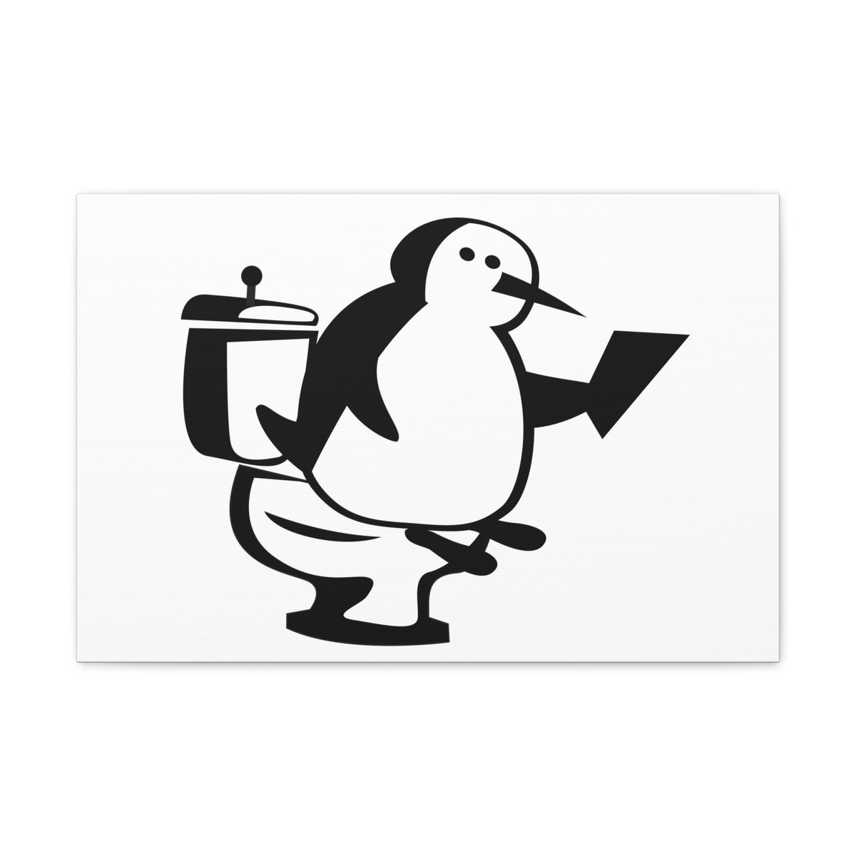 Cartoon Penguin Reading Newspaper On Toilet Funny Canvas Wall Art for Home Decor Ready-to-Hand-Express Your Love Gifts