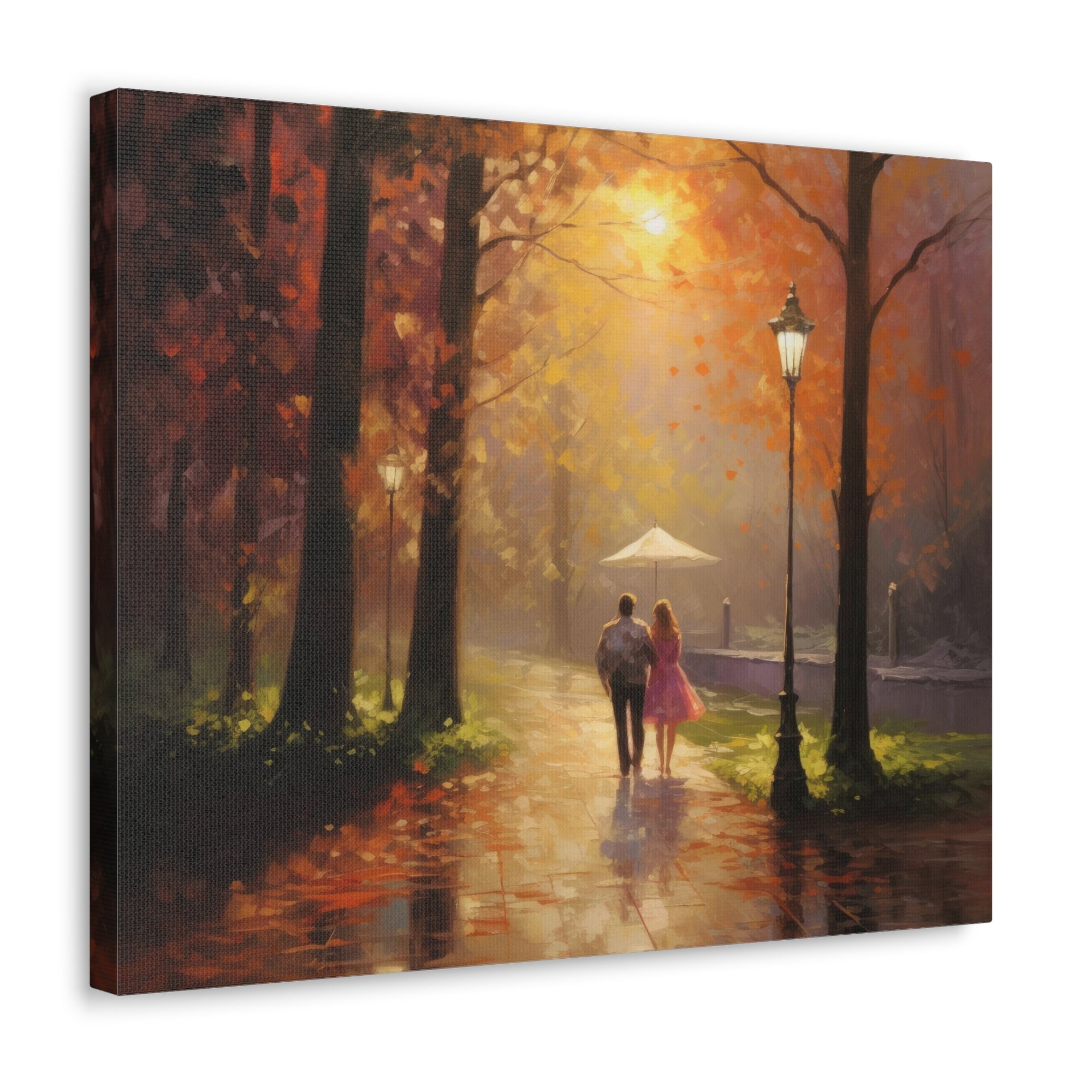 Breathtaking Oil Painting Couple Walking Through Grove Natural Landscape Canvas Wall Art for Home Decor Ready-to-Hang-Express Your Love Gifts