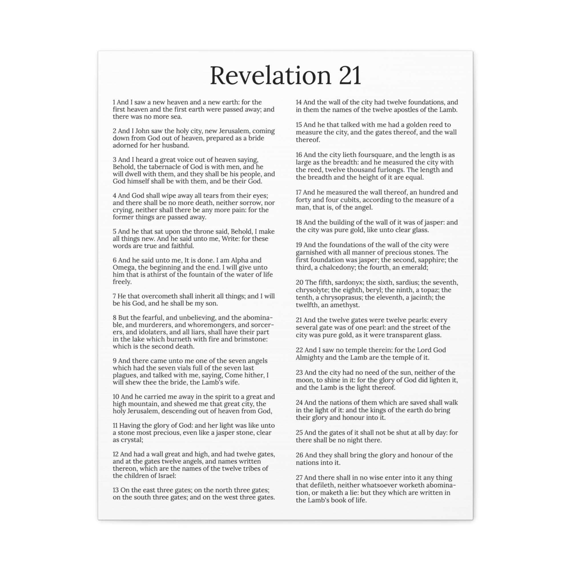 Scripture Walls Revelation 21 Chapter New Heaven and New Earth White Christian Wall Art Print Ready to Hang Unframed-Express Your Love Gifts