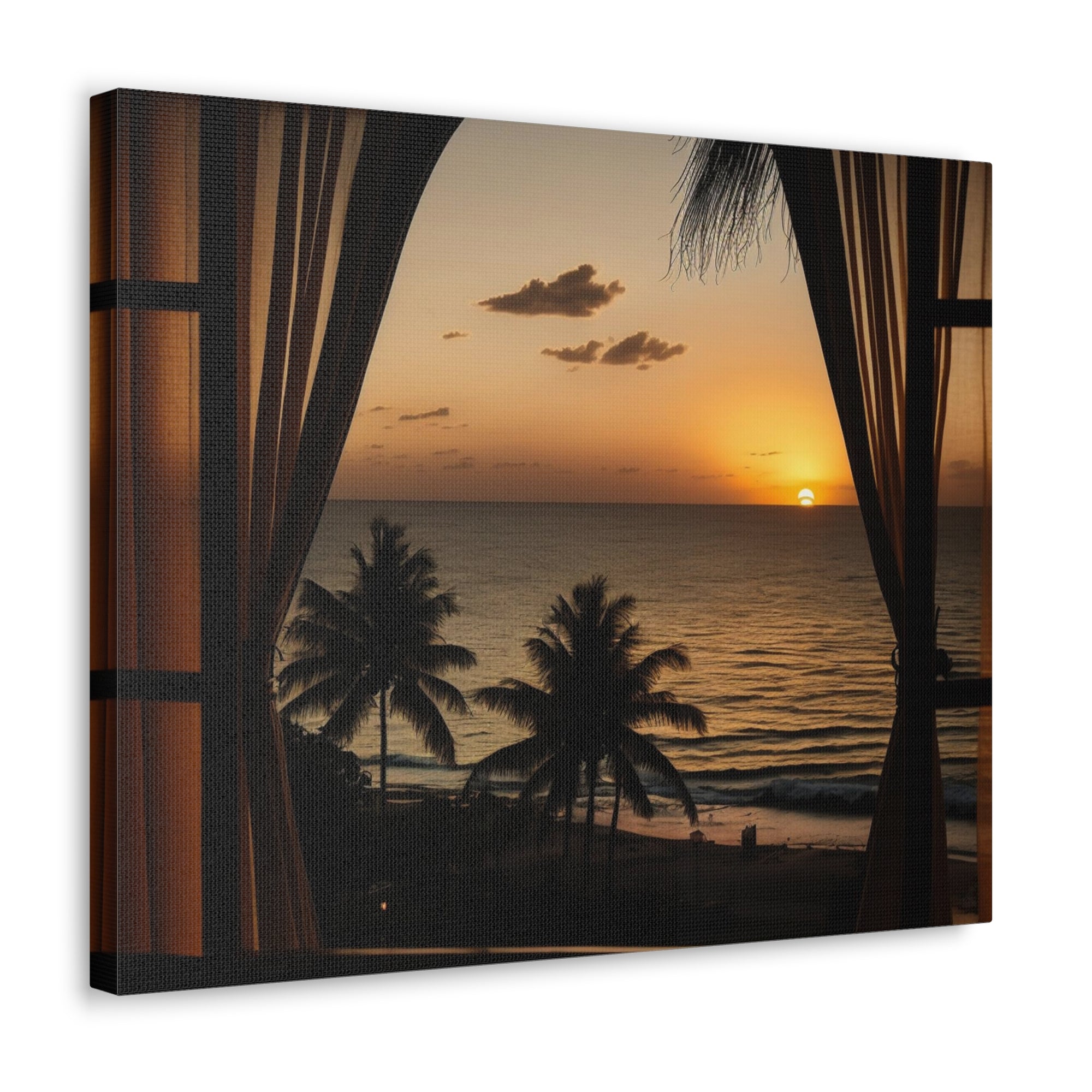 Beautiful View Sunset Sea Open Window Ocean Canvas Wall Art for Home Decor Ready-to-Hang-Express Your Love Gifts