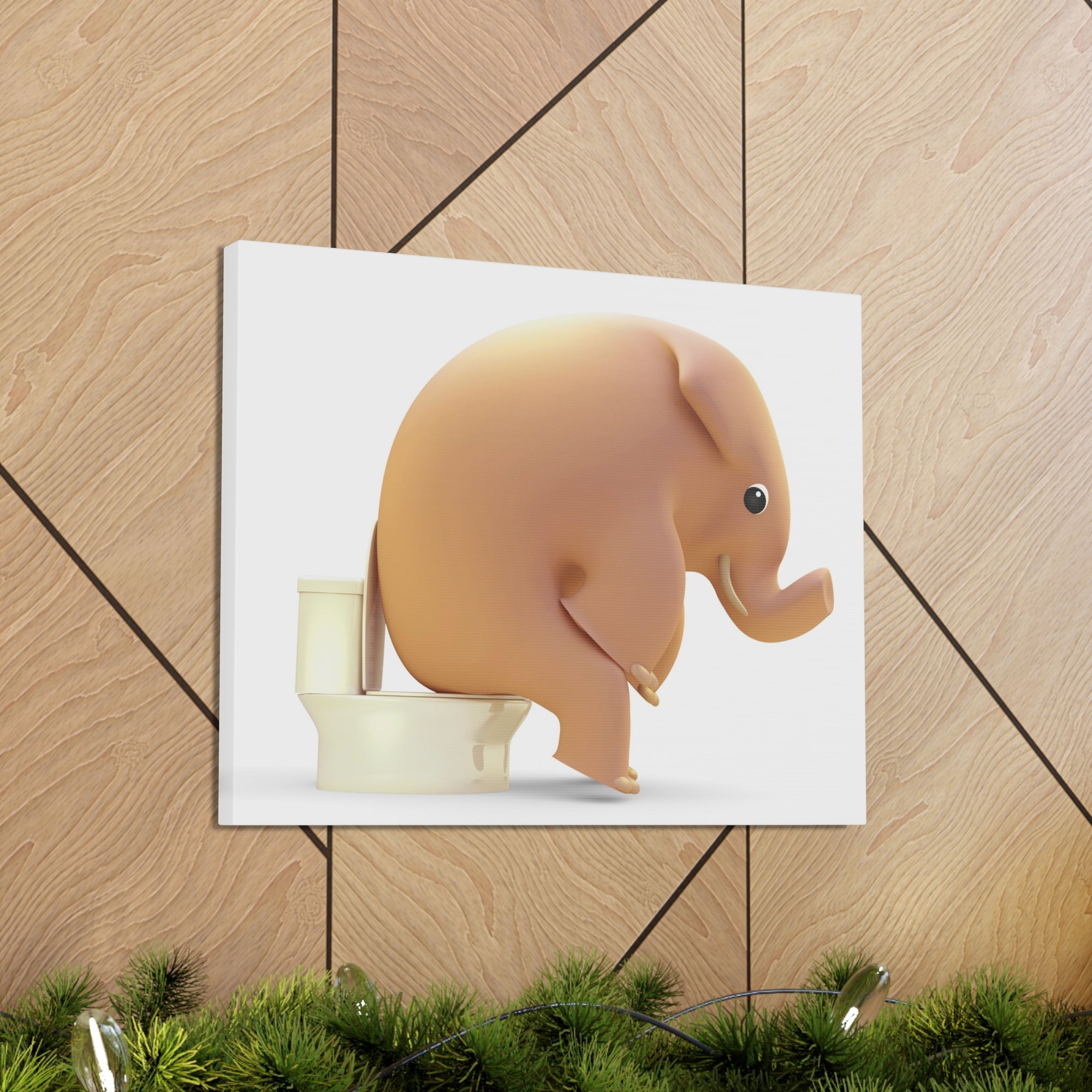 3D Elephant Seated On Toilet Funny Canvas Wall Art for Home Decor Ready-to-Hand-Express Your Love Gifts