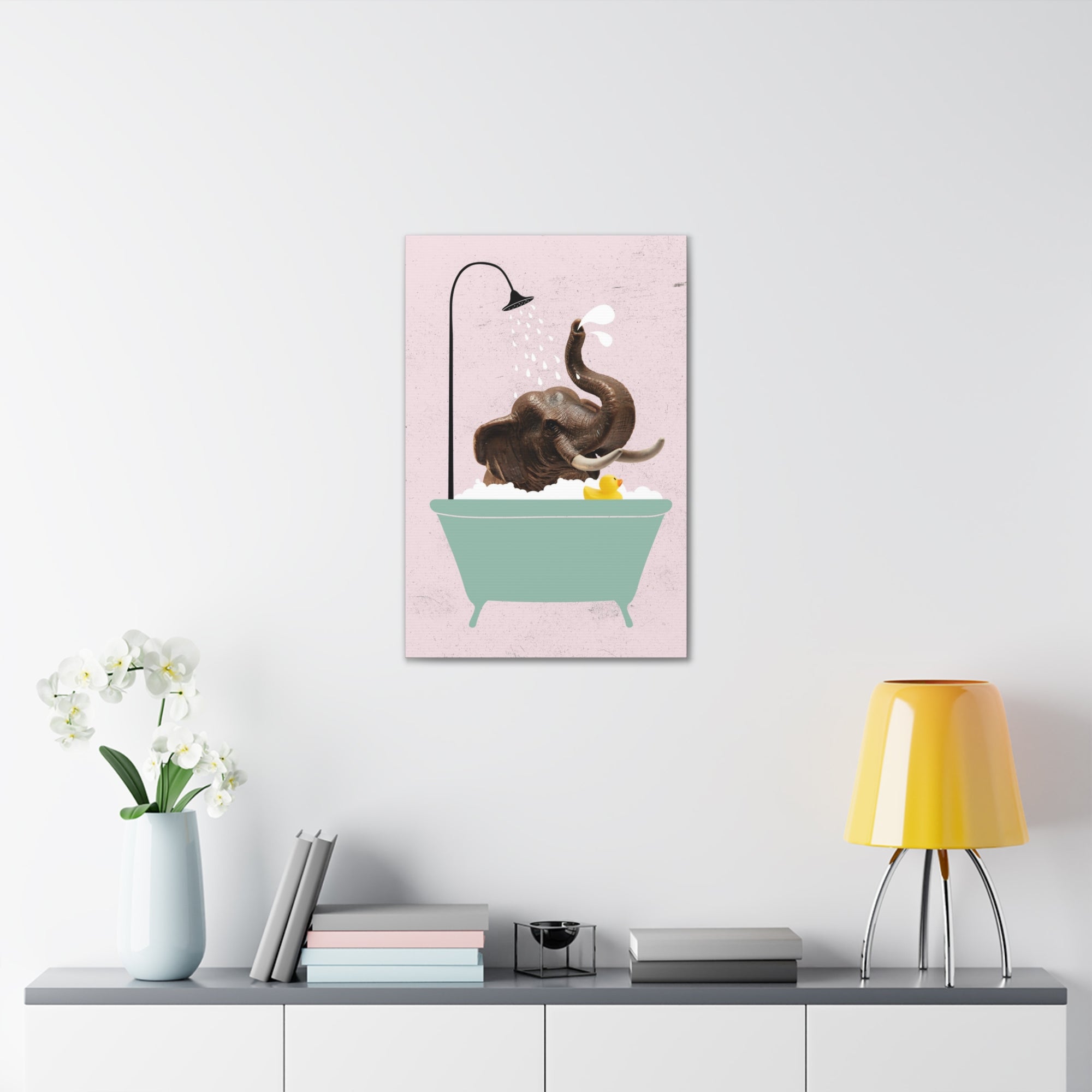 Funny Elephant Bath Canvas Wall Art for Home Decor Ready-to-Hang-Express Your Love Gifts