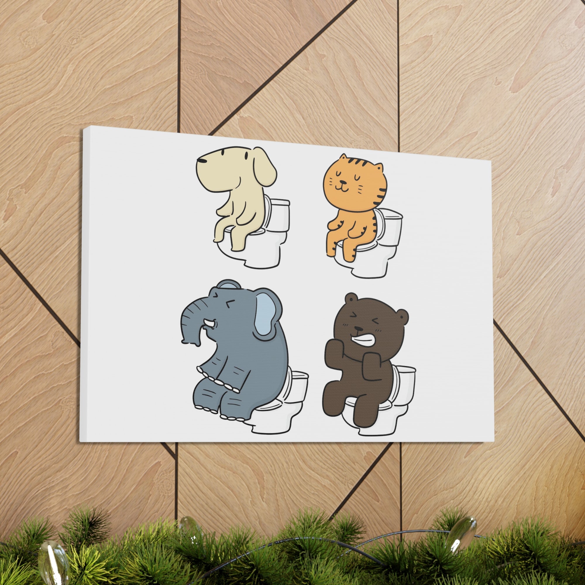 Set Of Animals Sitting On Toilet Funny Canvas Wall Art for Home Decor Ready-to-Hand-Express Your Love Gifts