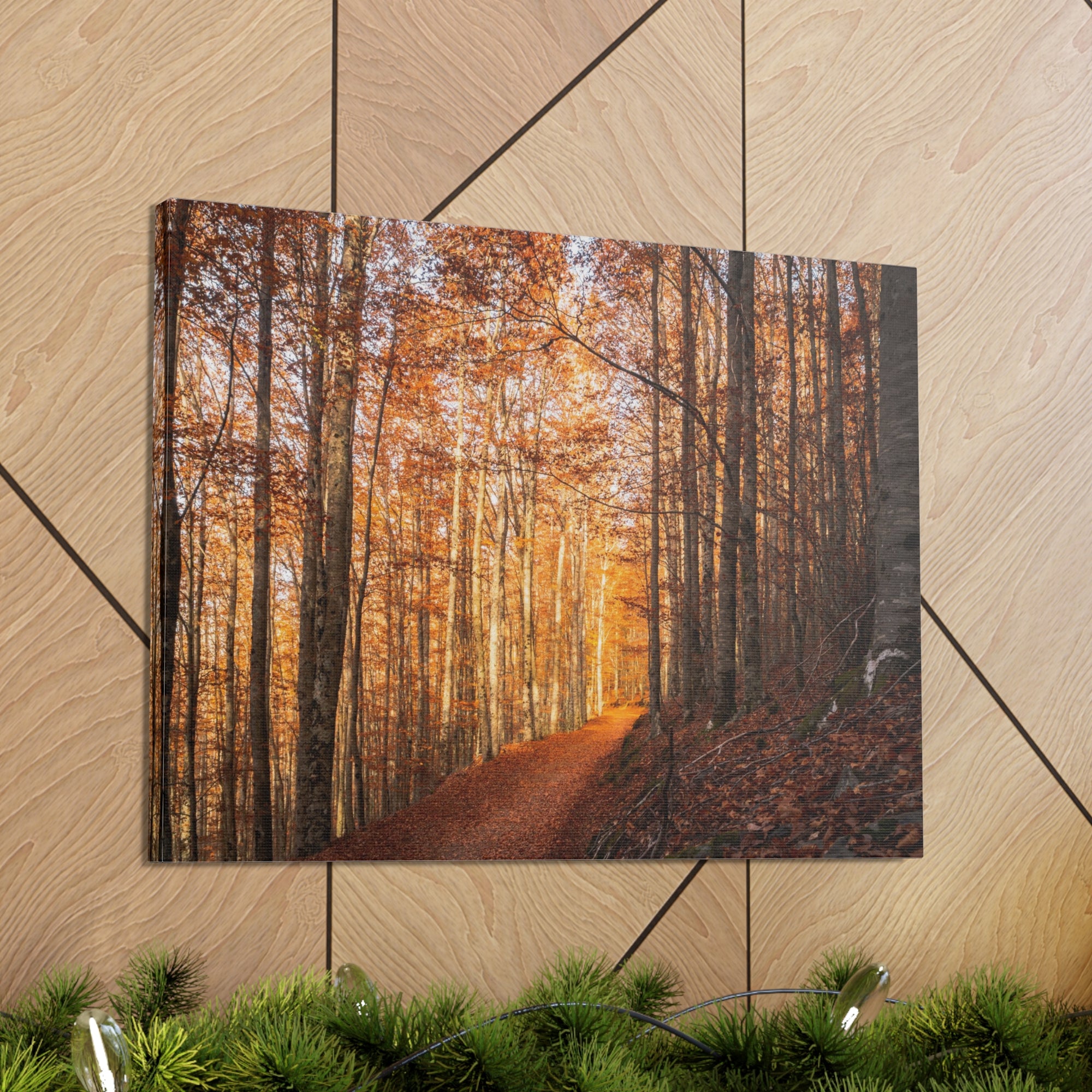 Autumn Forest Tree Trail With Yellow Leaves Nature Wilderness Photography Canvas Wall Art for Home Decor Ready-to-Hang-Express Your Love Gifts