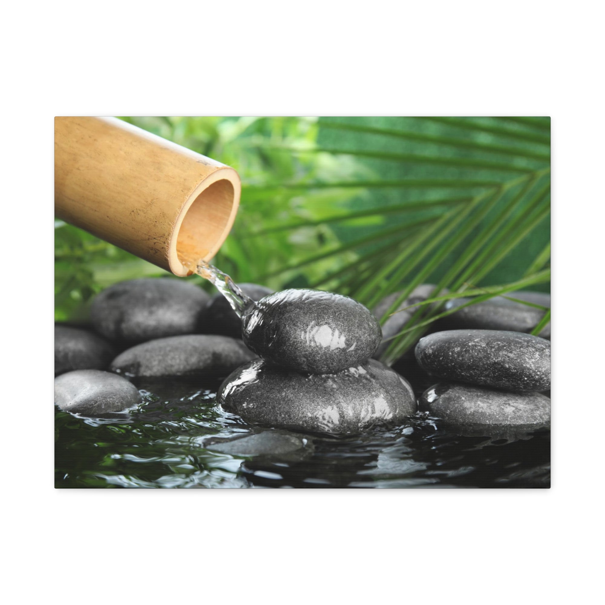 Bamboo Fountain with Stones Forest Floral Nature Photography Canvas Wall Art for Home Decor Ready-to-Hang-Express Your Love Gifts