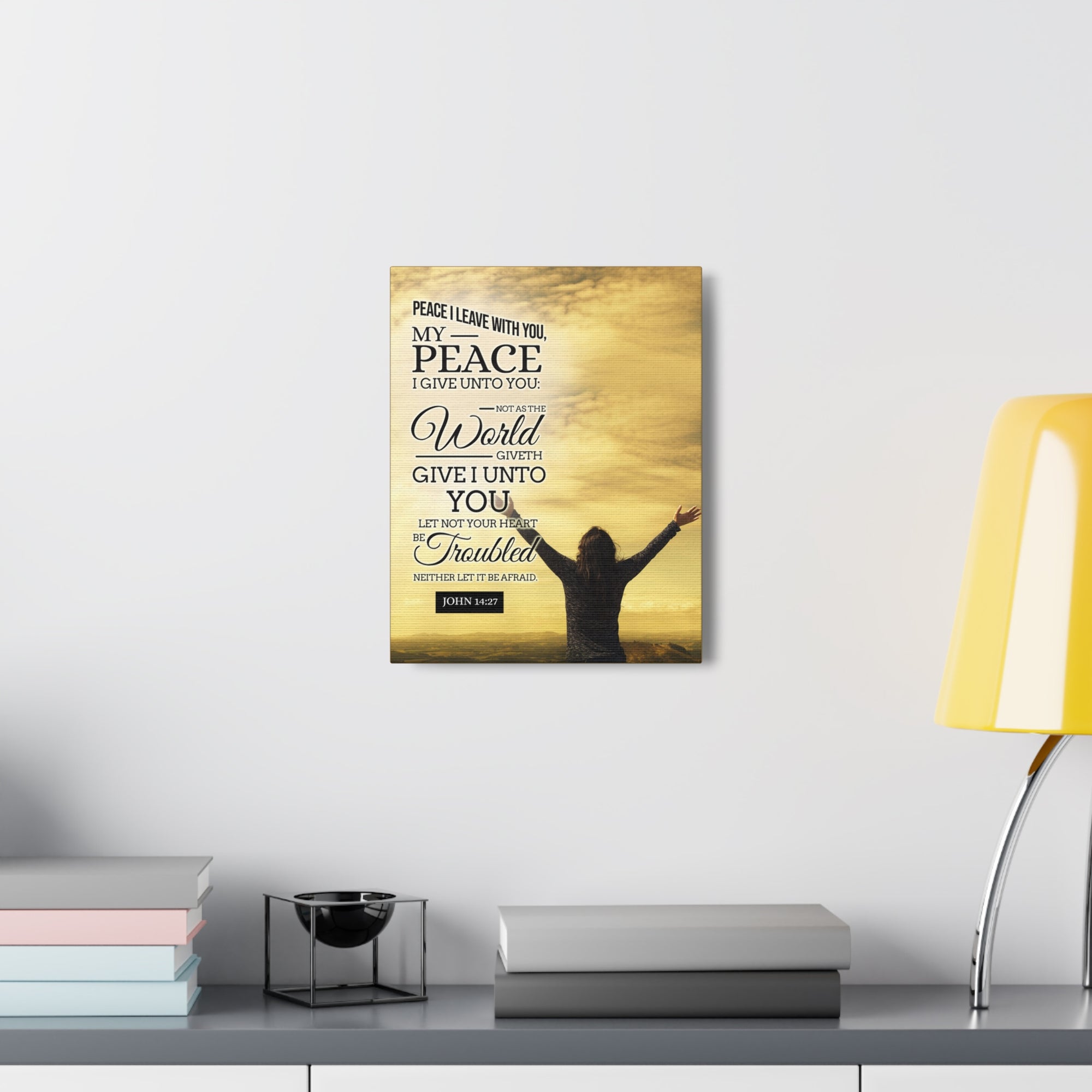 Bible Verse Canvas Peace I Leave With You John 14:27 Christian Home Décor Ready to Hang Wall Art Scripture-Express Your Love Gifts