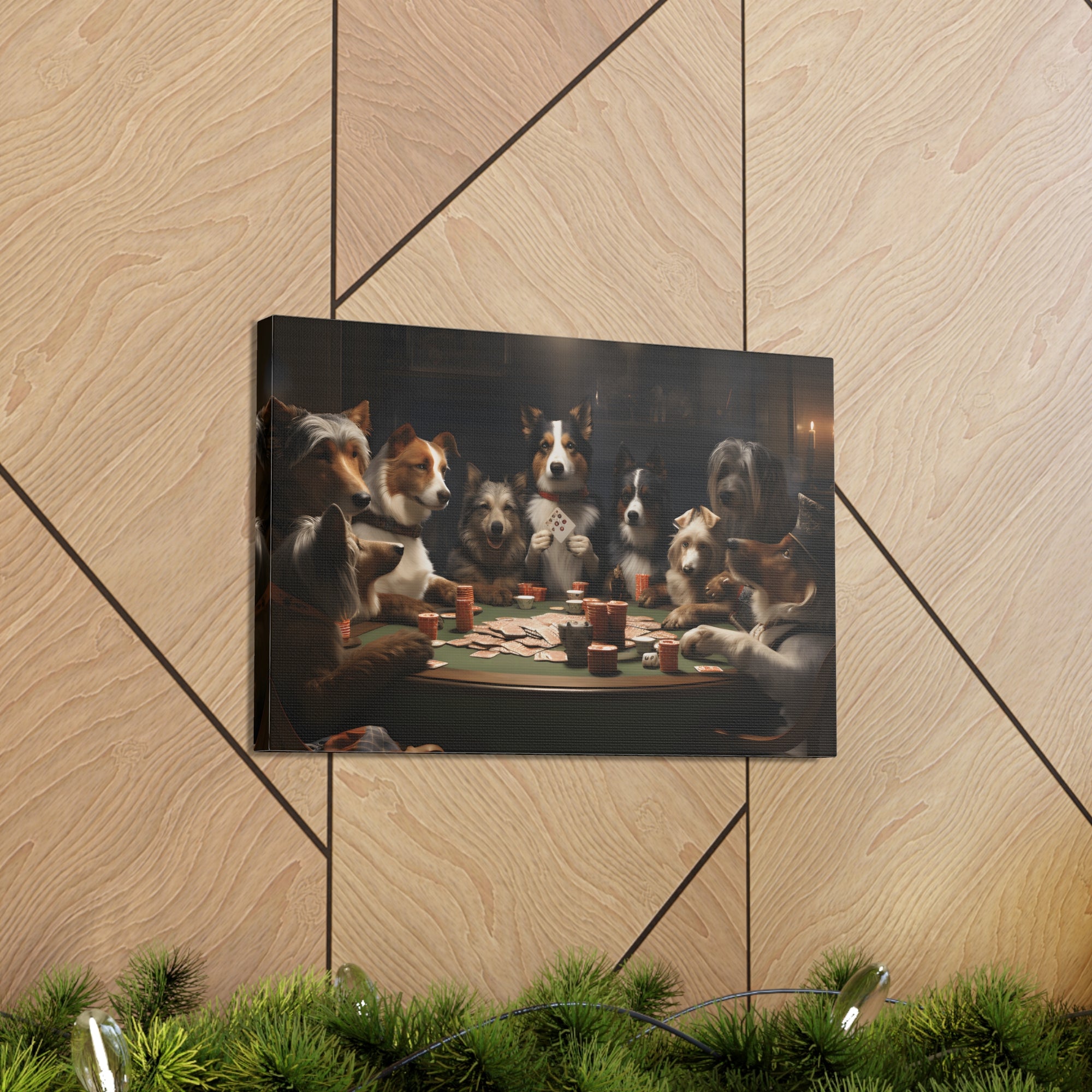 Different Dogs Playing Poker New York Animals Playing Card Canvas Wall Art for Home Decor Ready-to-Hang-Express Your Love Gifts