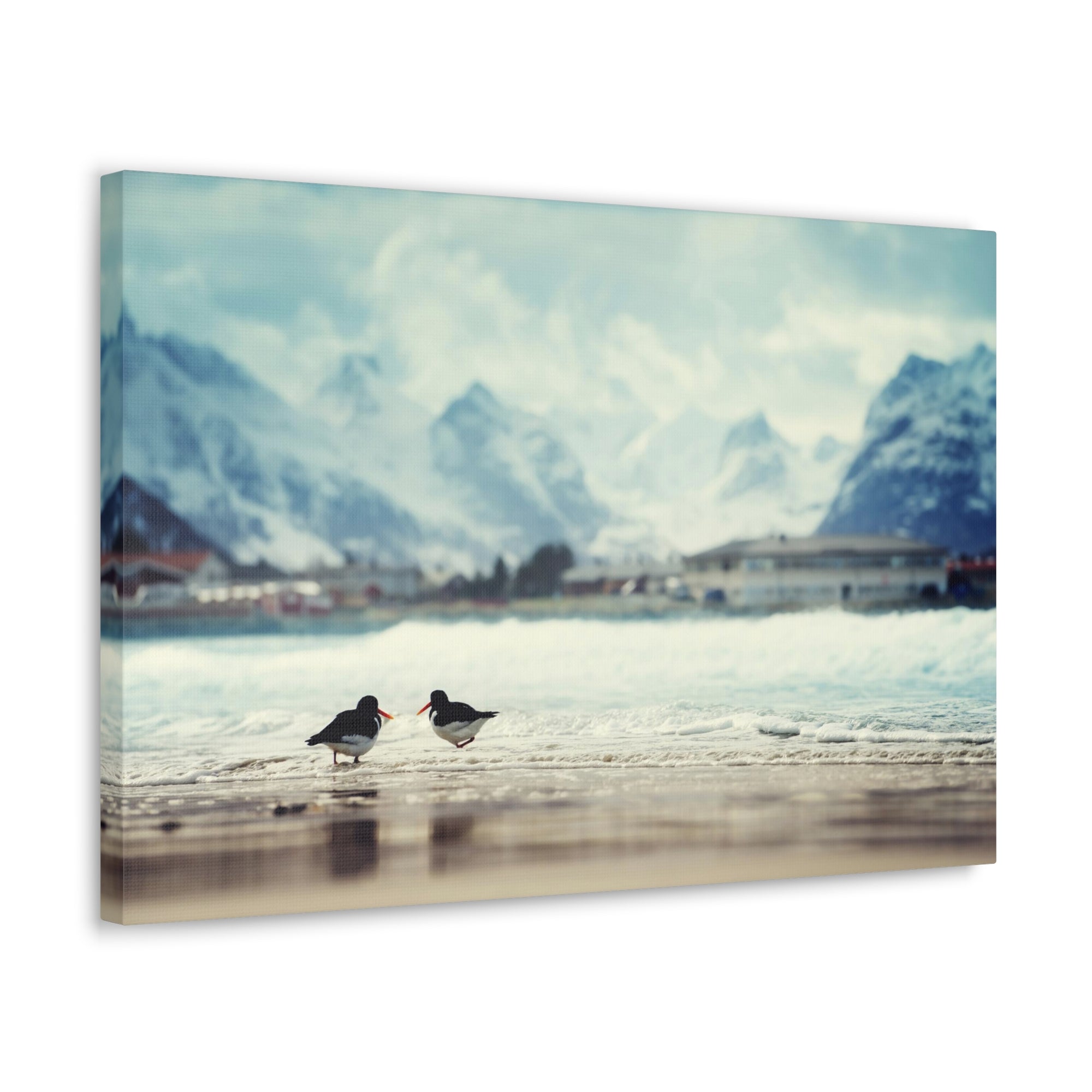 Birds And Mountain Peak On Lofoten Beach In Spring Canvas Wall Art for Home Decor Ready-to-Hang-Express Your Love Gifts