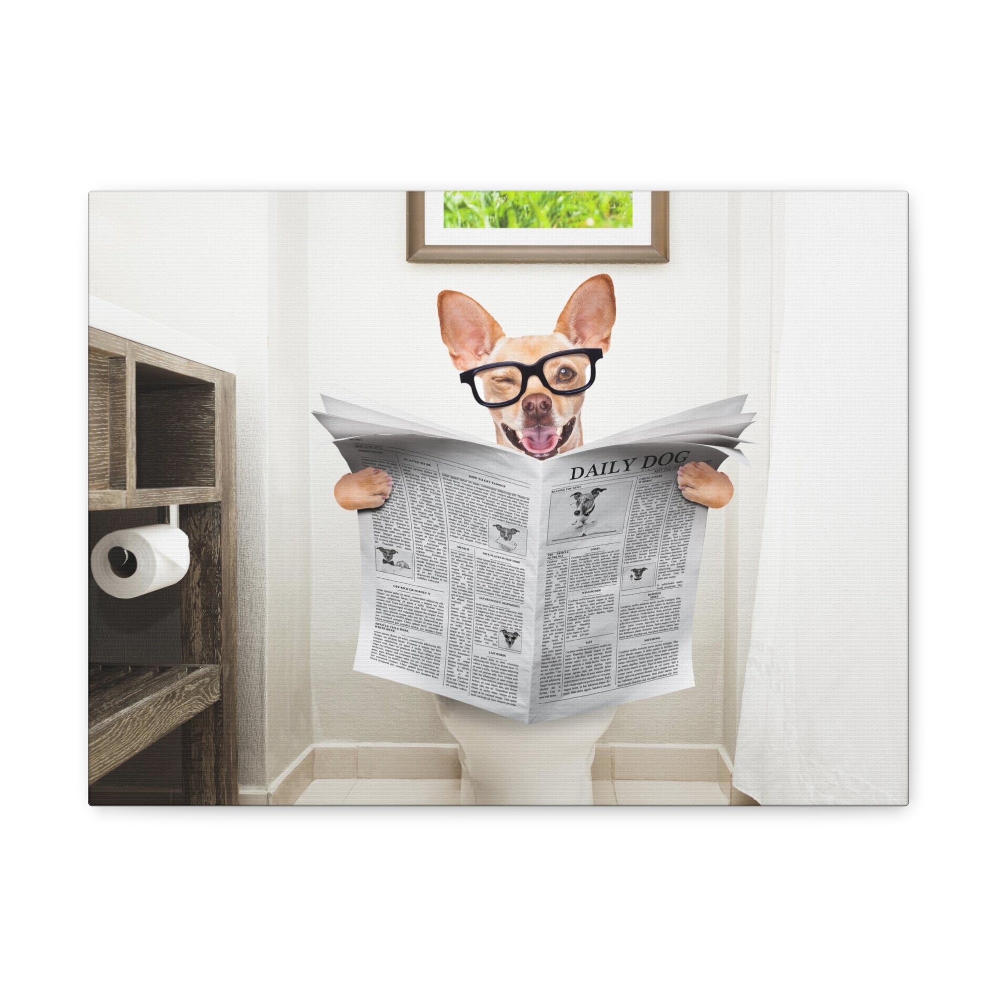 Funny Chihuahua Reading Newspaper On Toilet Funny Canvas Wall Art for Home Decor Ready-to-Hand-Express Your Love Gifts