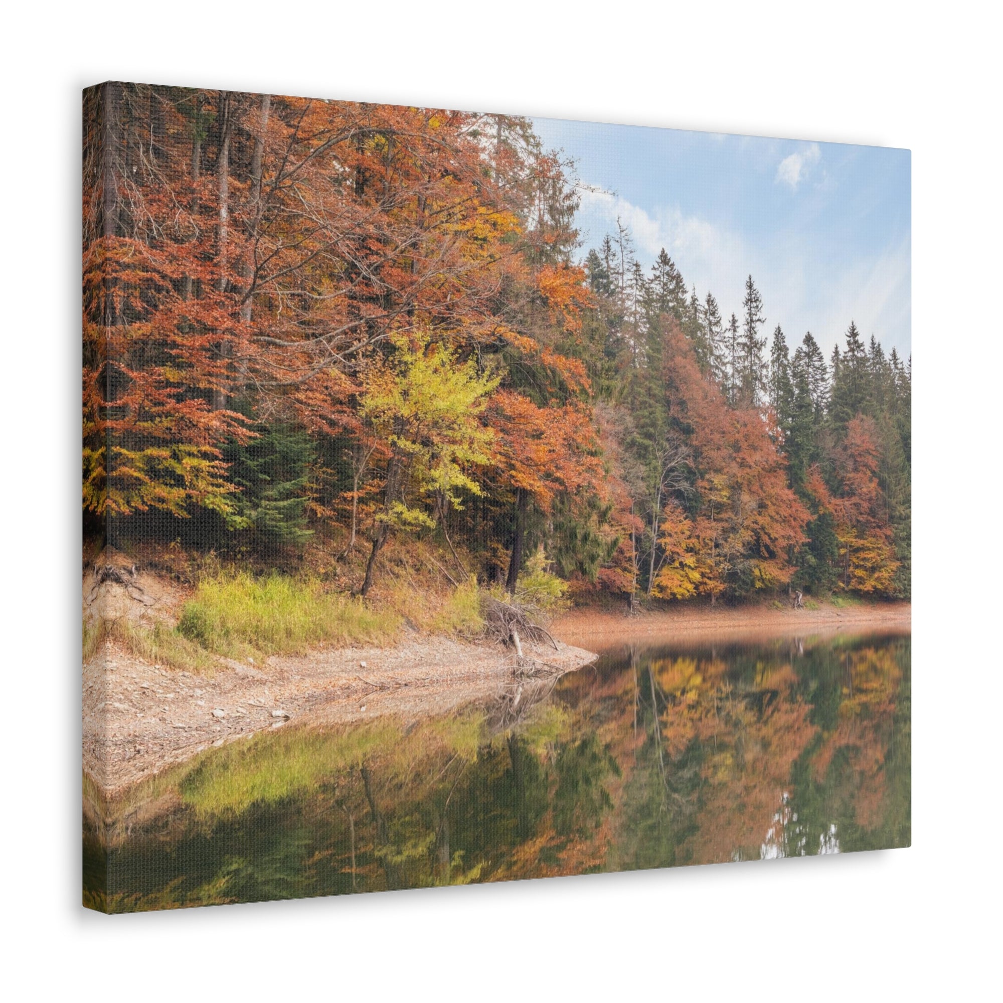 Autumn Forest Lake Orange Leave Tree Nature Wilderness Photography Canvas Wall Art for Home Decor Ready-to-Hang-Express Your Love Gifts