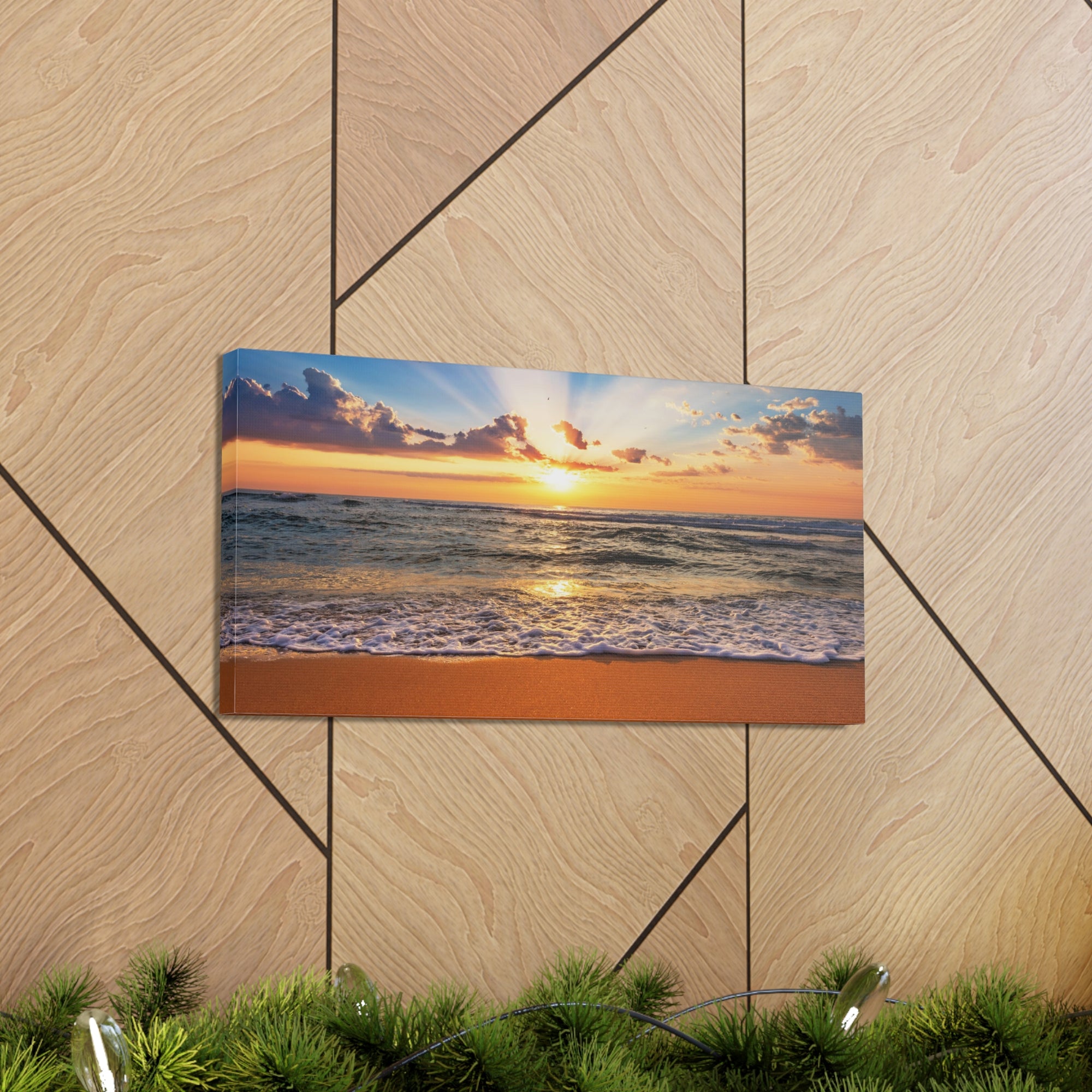 Beach Sunrise Deep Blue Sky Ocean Canvas Wall Art for Home Decor Ready-to-Hang-Express Your Love Gifts