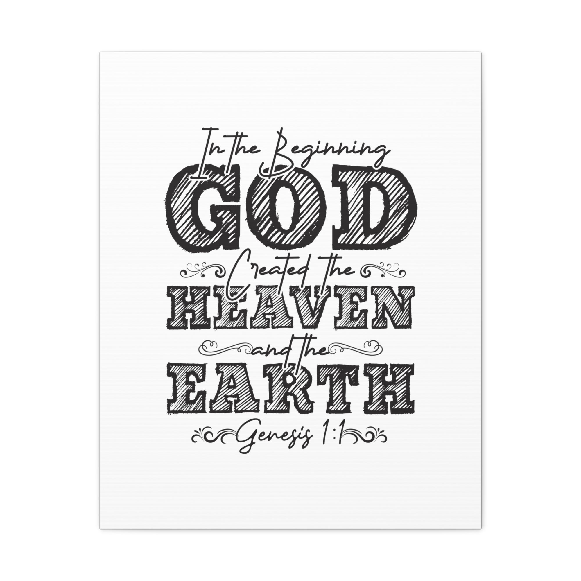 Scripture Walls Genesis 1:1 In The Beginning White Bible Verse Canvas Christian Wall Art Ready to Hang Unframed-Express Your Love Gifts