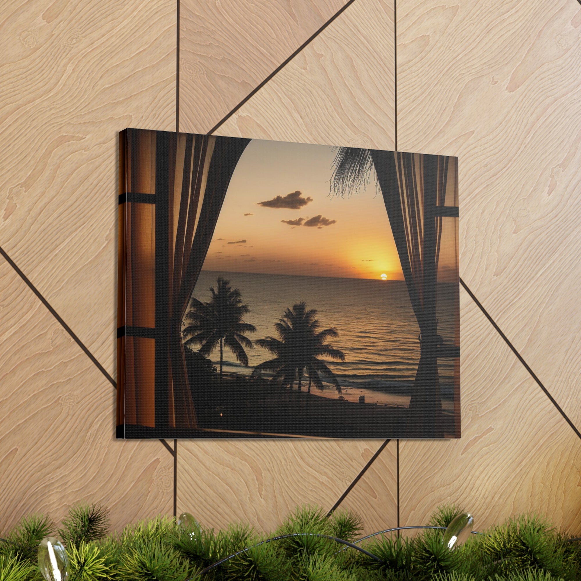 Beautiful View Sunset Sea Open Window Ocean Canvas Wall Art for Home Decor Ready-to-Hang-Express Your Love Gifts