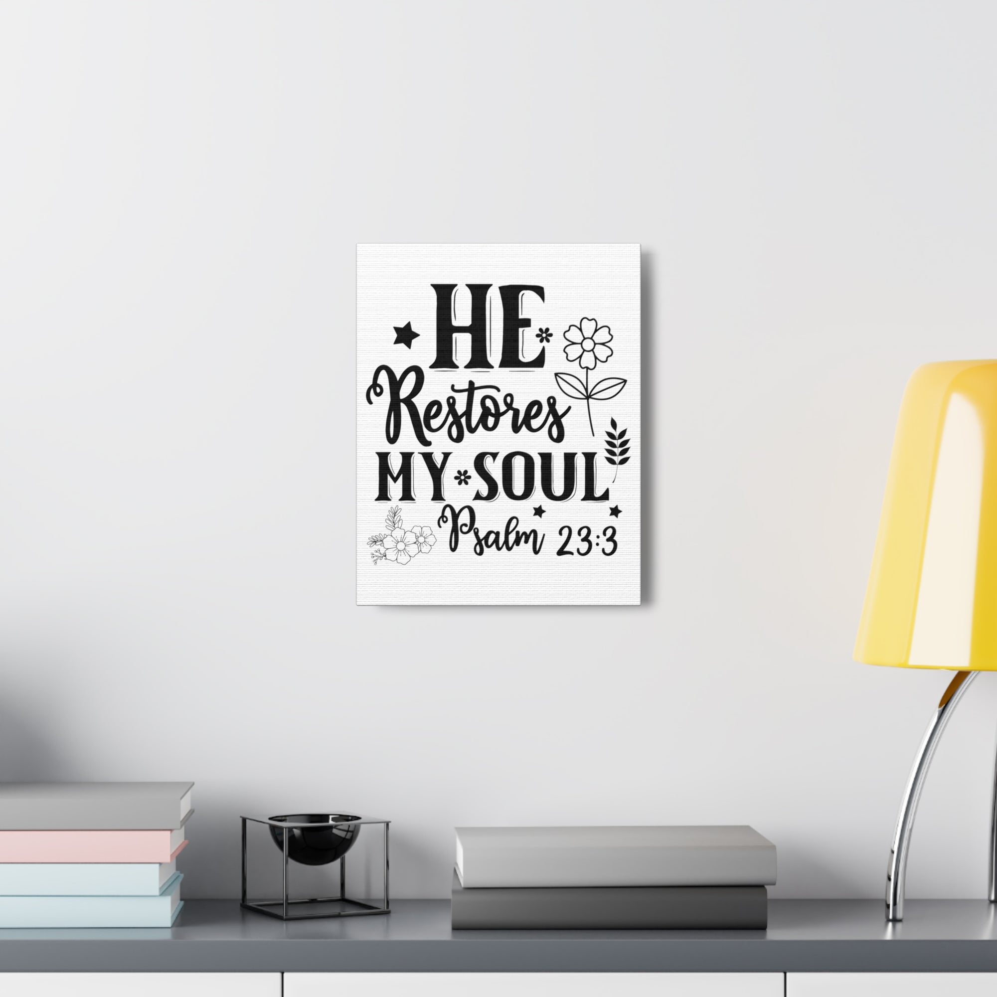 Scripture Walls Psalm 23:3 He Restores My Soul Bible Verse Canvas Christian Wall Art Ready to Hang Unframed-Express Your Love Gifts