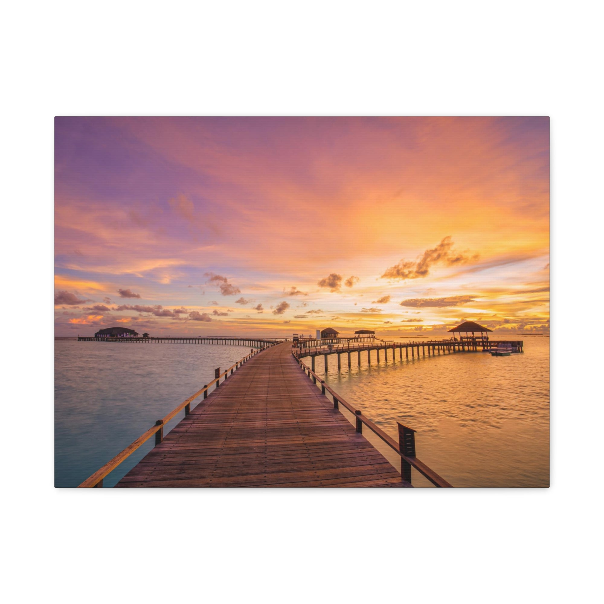 Beach Pier View Evening Nature Wilderness Photography Canvas Wall Art for Home Decor Ready-to-Hang-Express Your Love Gifts