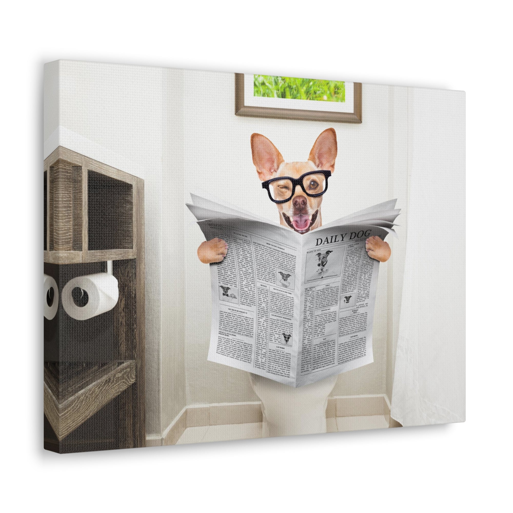 Funny Chihuahua Reading Newspaper On Toilet Funny Canvas Wall Art for Home Decor Ready-to-Hand-Express Your Love Gifts