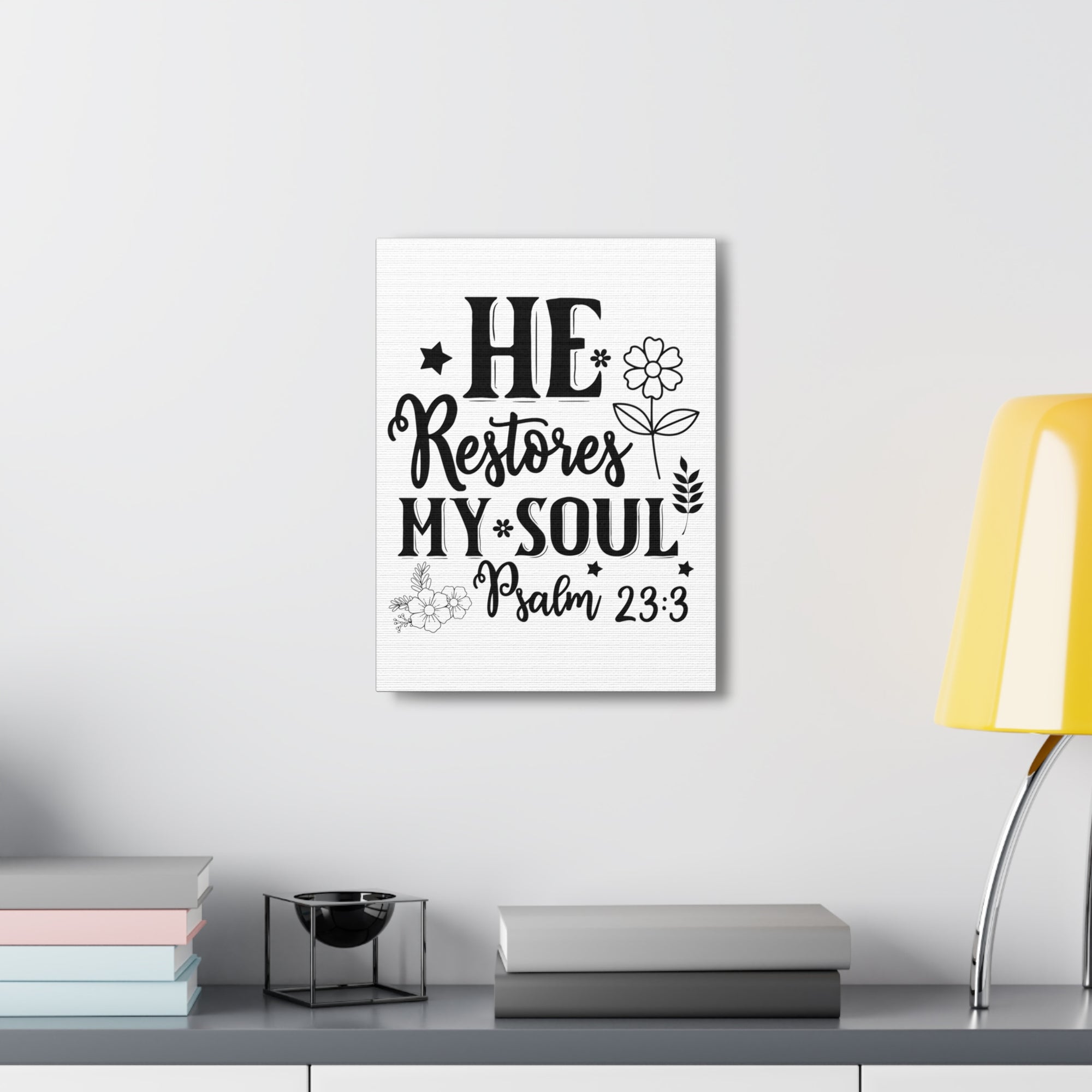 Scripture Walls Psalm 23:3 He Restores My Soul Bible Verse Canvas Christian Wall Art Ready to Hang Unframed-Express Your Love Gifts