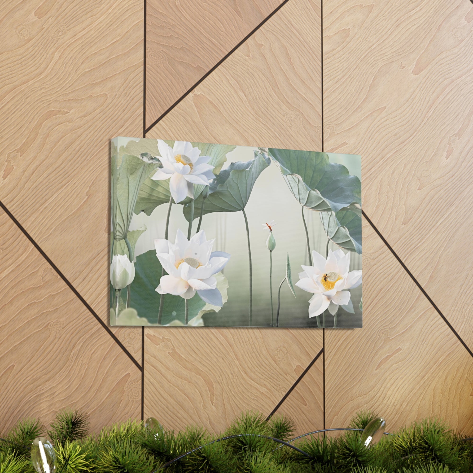 Beautiful White Lotus Flower Canvas Wall Art for Home Decor Ready-to-Hang-Express Your Love Gifts