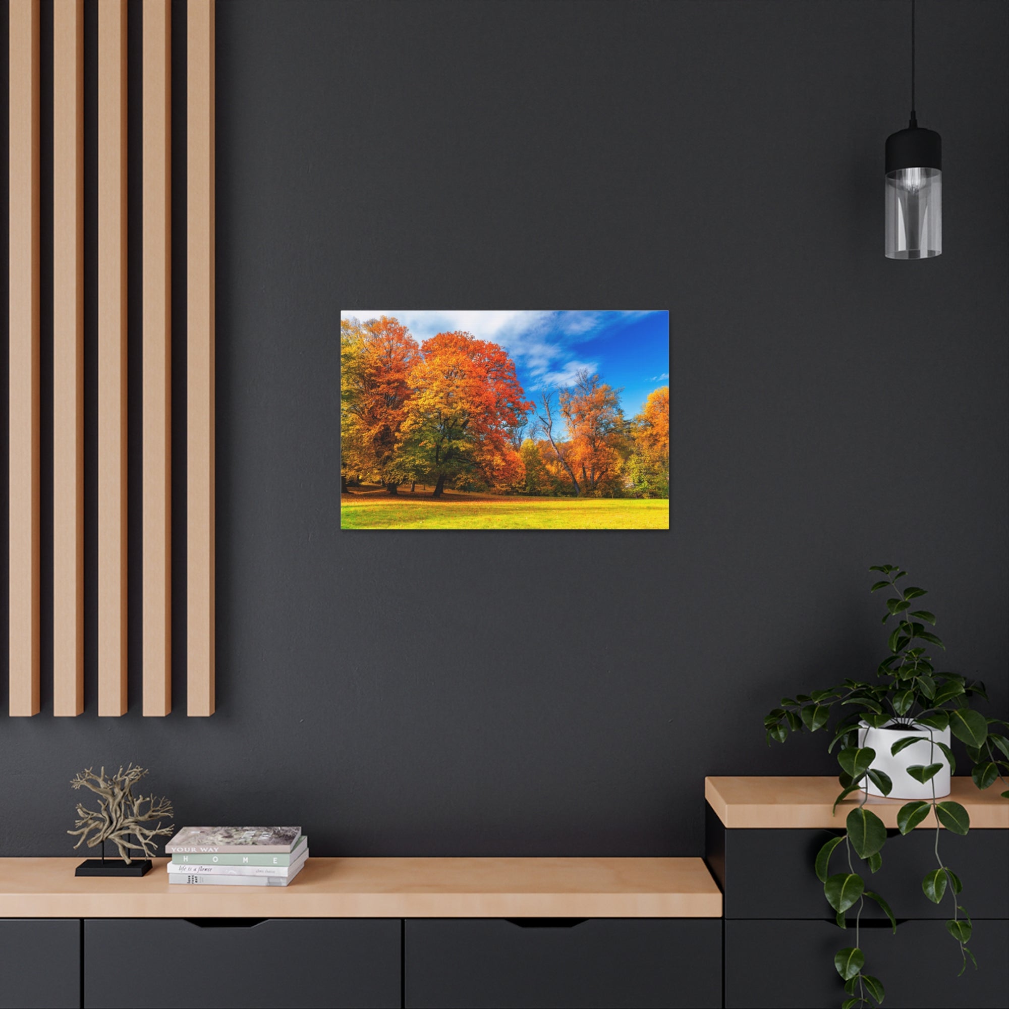 Autumn Fall Scene Beautiful Autumn Forest Path Beauty Nature Scene Bright Light Sun Wall Art Ready to Hang-Express Your Love Gifts