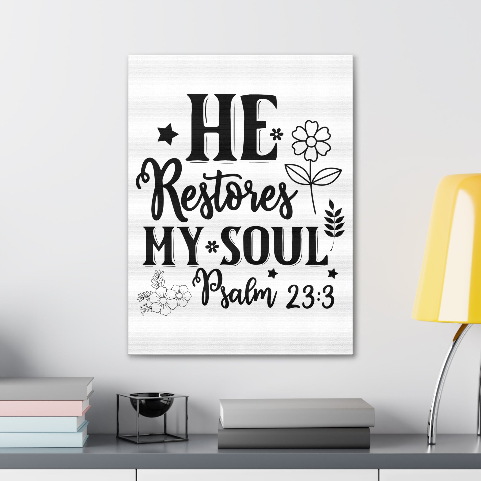 Scripture Walls Psalm 23:3 He Restores My Soul Bible Verse Canvas Christian Wall Art Ready to Hang Unframed-Express Your Love Gifts