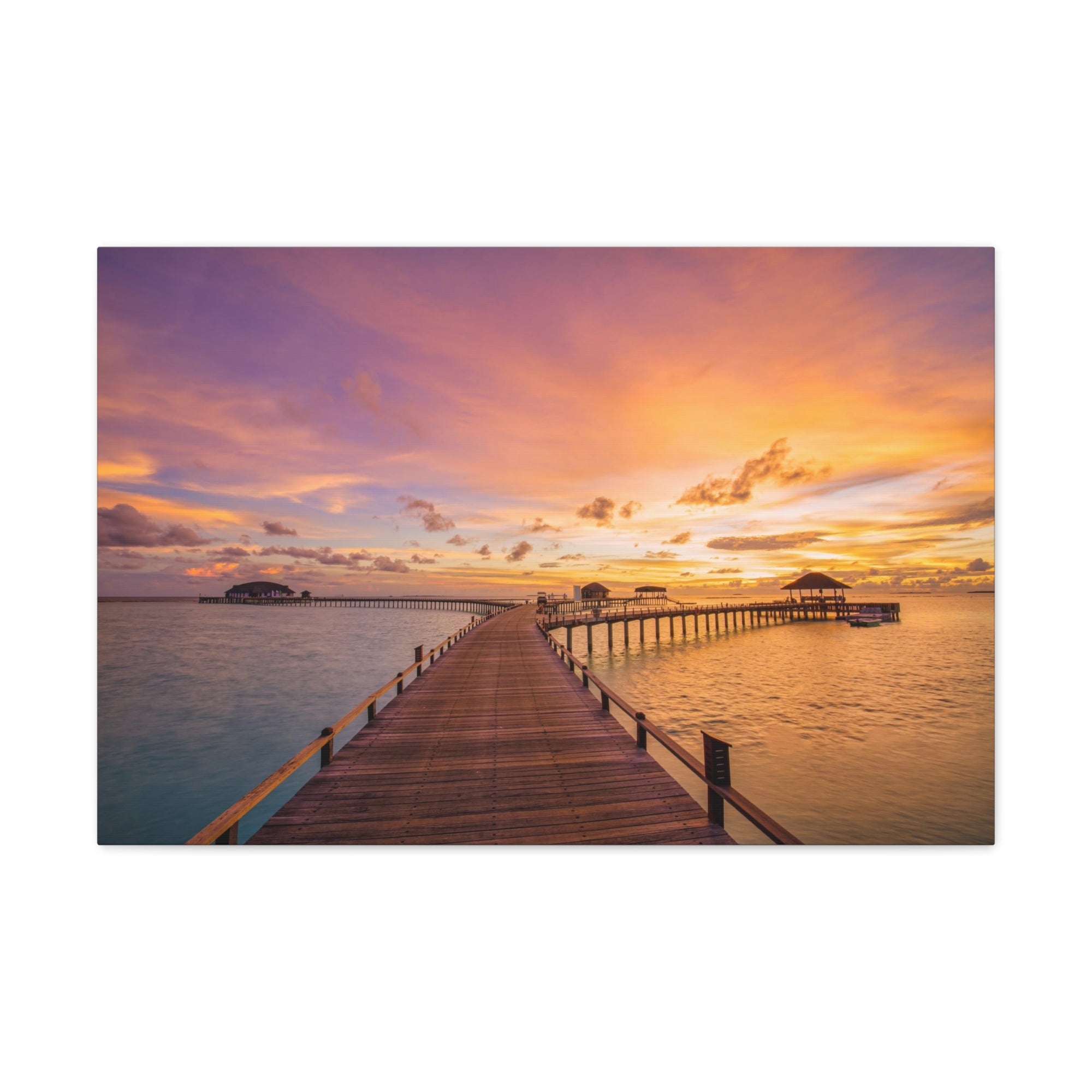 Beach Pier View Evening Nature Wilderness Photography Canvas Wall Art for Home Decor Ready-to-Hang-Express Your Love Gifts