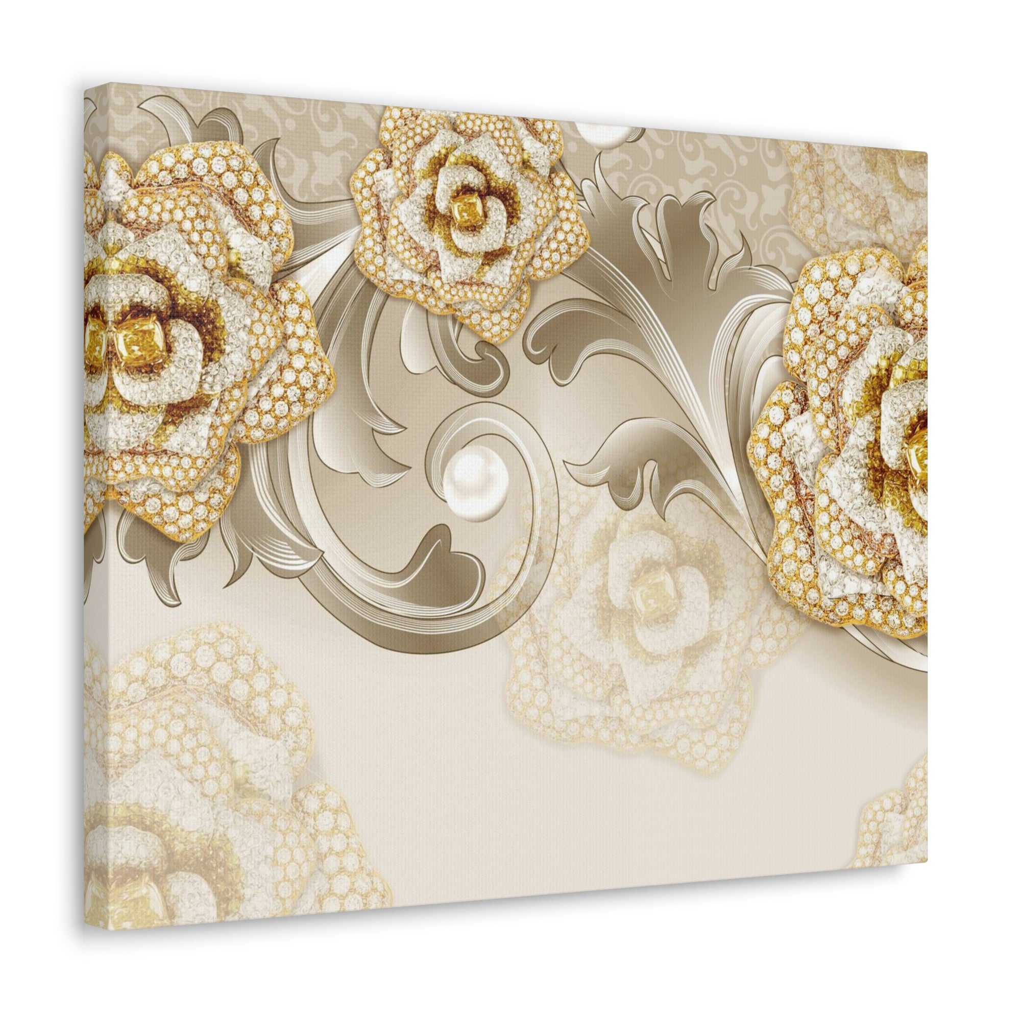 3D Gold And Gray Floral Flower Canvas Wall Art for Home Decor Ready-to-Hang-Express Your Love Gifts