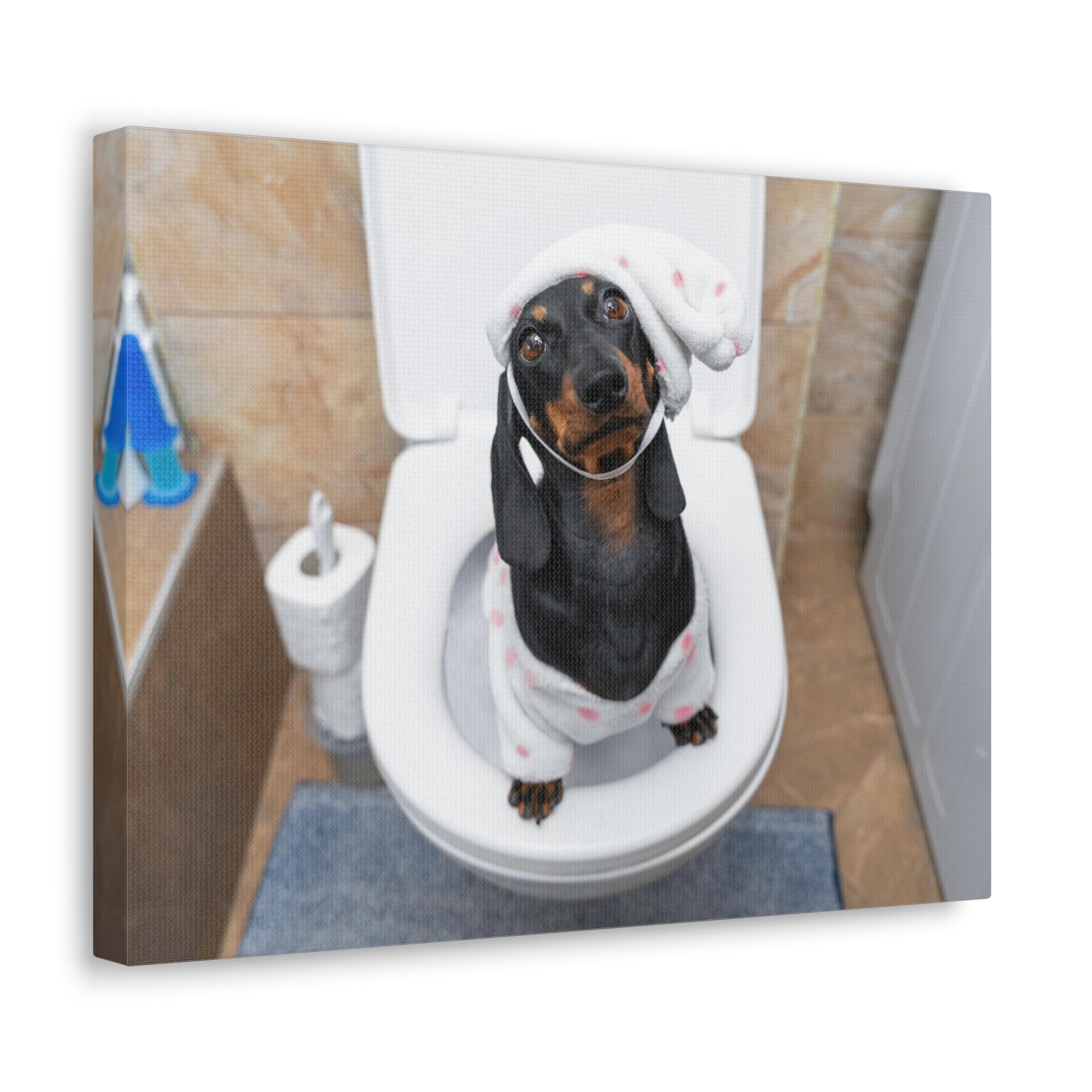 Dachshund Toilet Training In Pajamas On Toilet Funny Canvas Wall Art for Home Decor Ready-to-Hand-Express Your Love Gifts