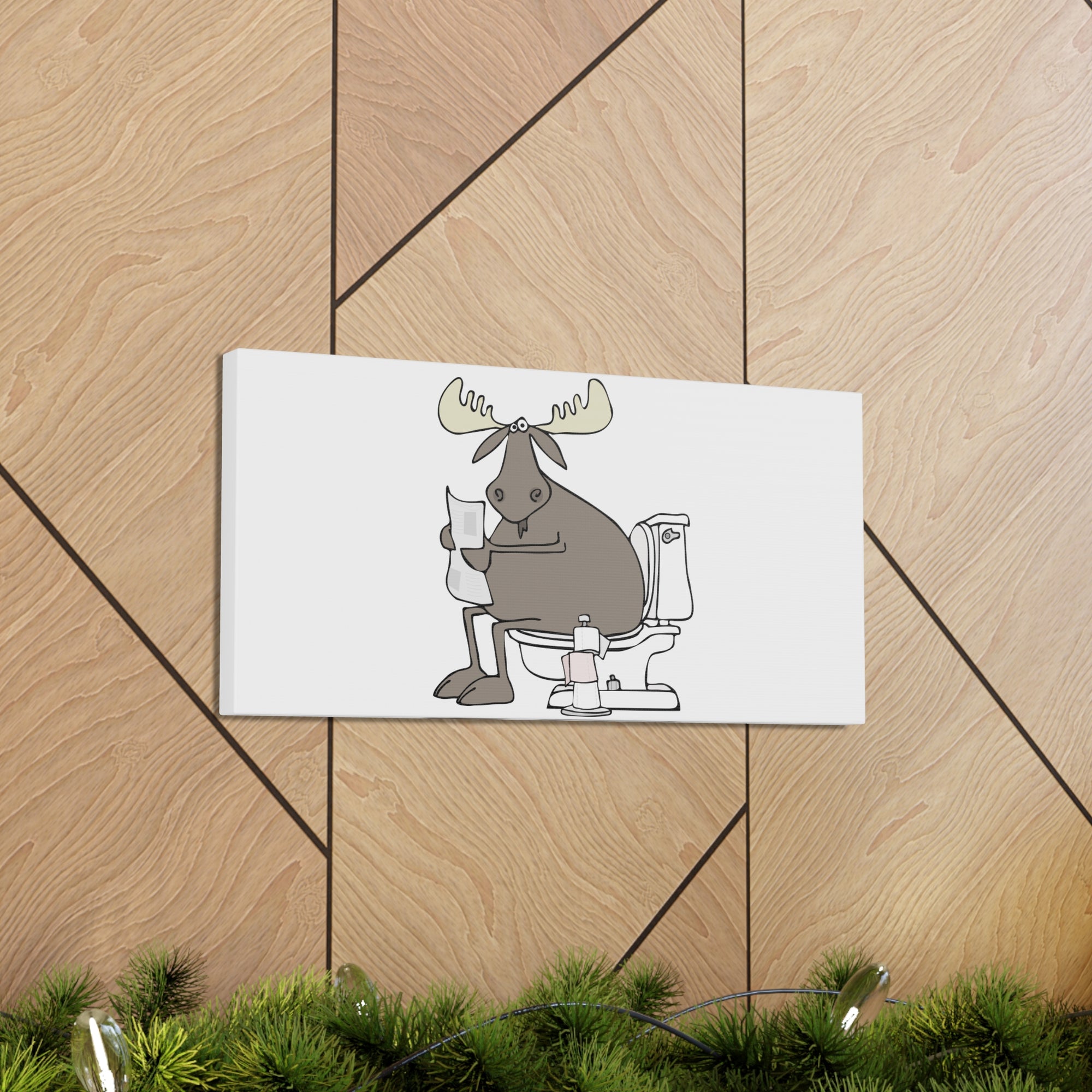 Moose Reading Newspaper On Toilet Funny Canvas Wall Art for Home Decor Ready-to-Hand-Express Your Love Gifts