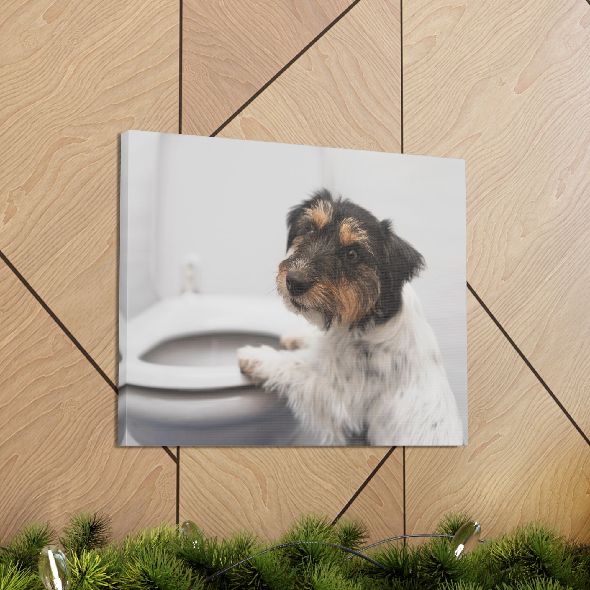 Jack Russell Terrier Standing On Toilet Funny Canvas Wall Art for Home Decor Ready-to-Hand-Express Your Love Gifts