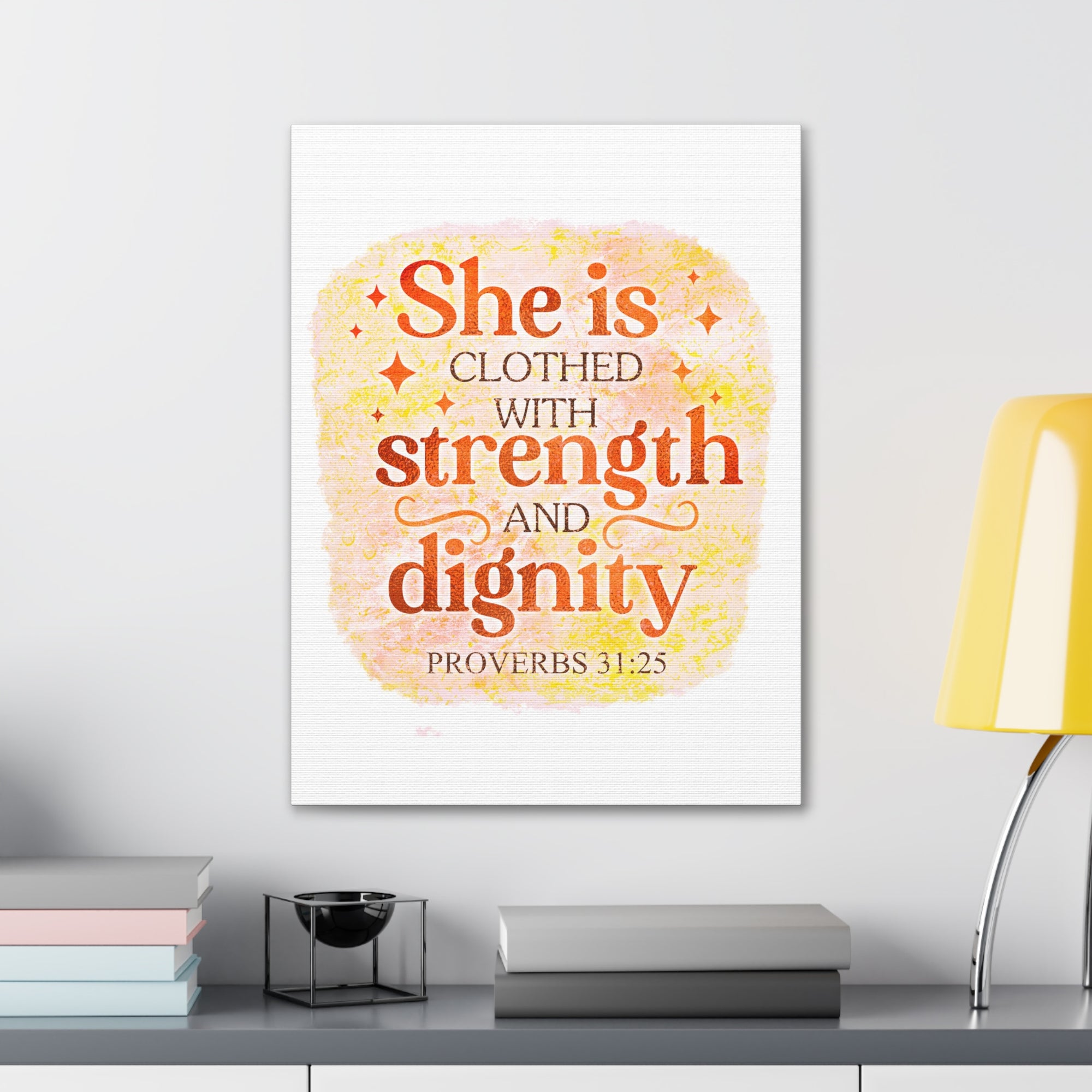 Scripture Walls Proverbs 31:25 Strength and Dignity Bible Verse Canvas Christian Wall Art Ready to Hang Unframed-Express Your Love Gifts