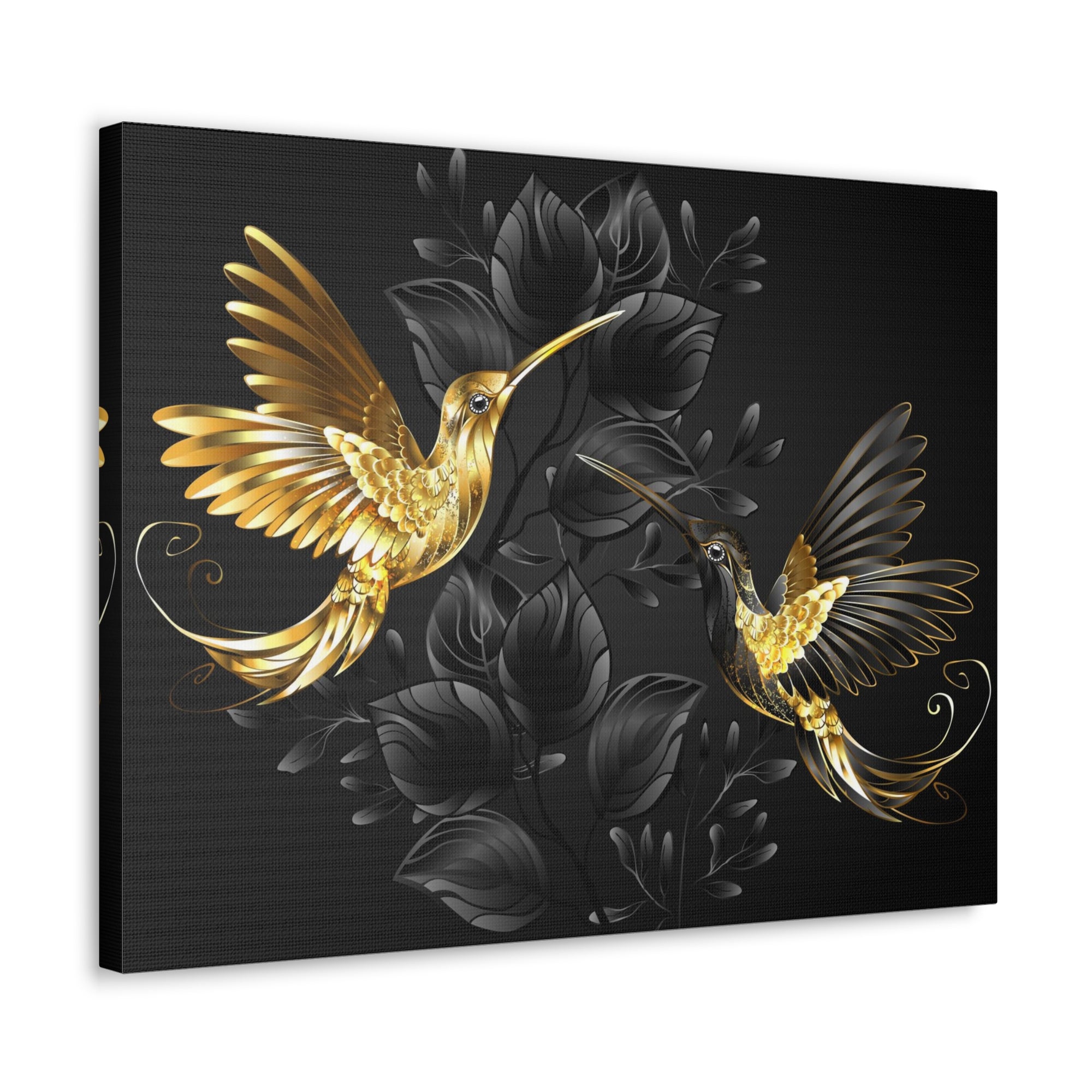 Black Gold Jewelry Hummingbirds With Flowers Canvas Wall Art for Home Decor Ready-to-Hang-Express Your Love Gifts