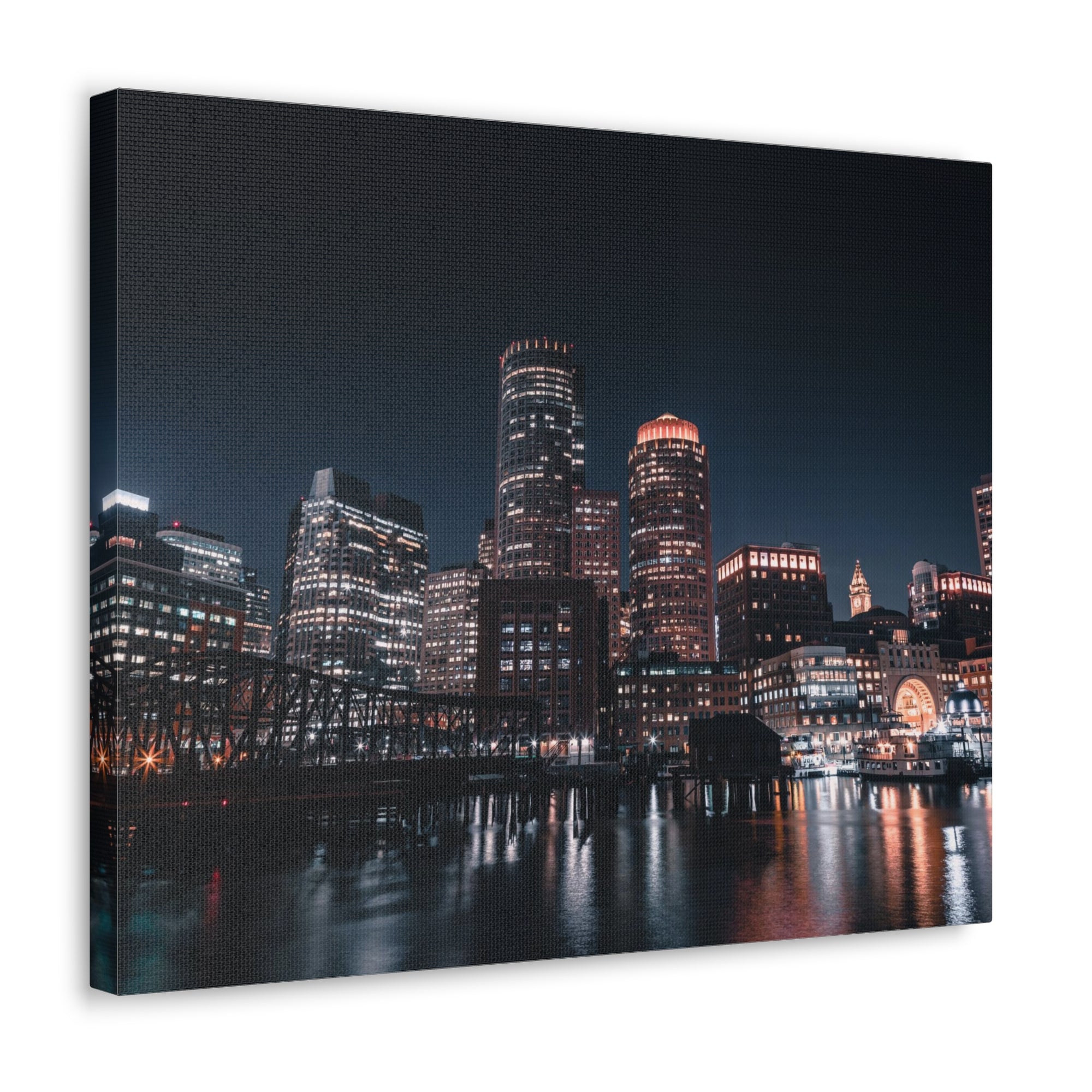 Boston Night Skyline Canvas Artwork High-Quality Breathtaking Stunning Cityscape for Home Decor Ready to Hang-Express Your Love Gifts