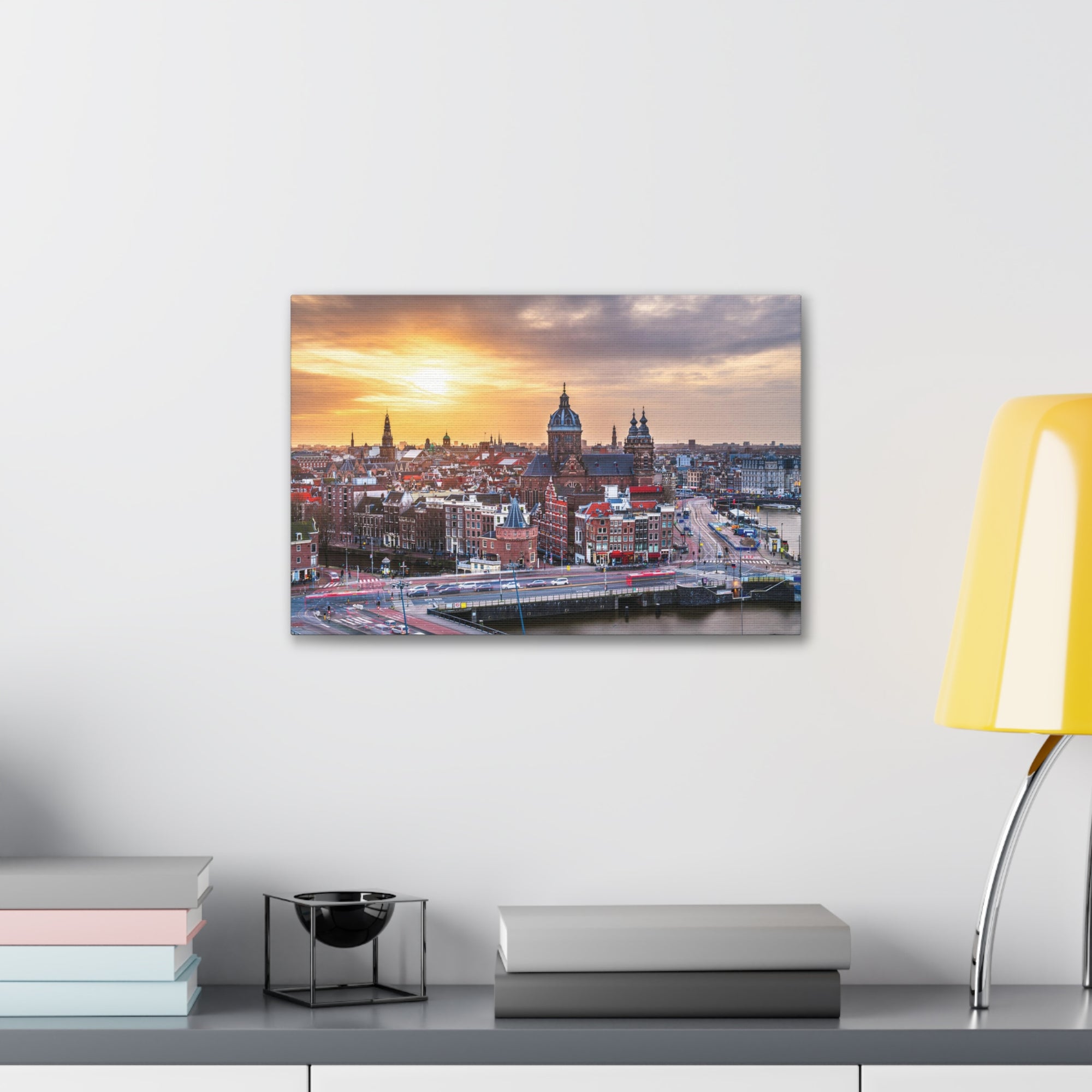 Amsterdam Daytime Skyline Canvas Artwork High-Quality Breathtaking Stunning Cityscape for Home Decor Ready to Hang-Express Your Love Gifts